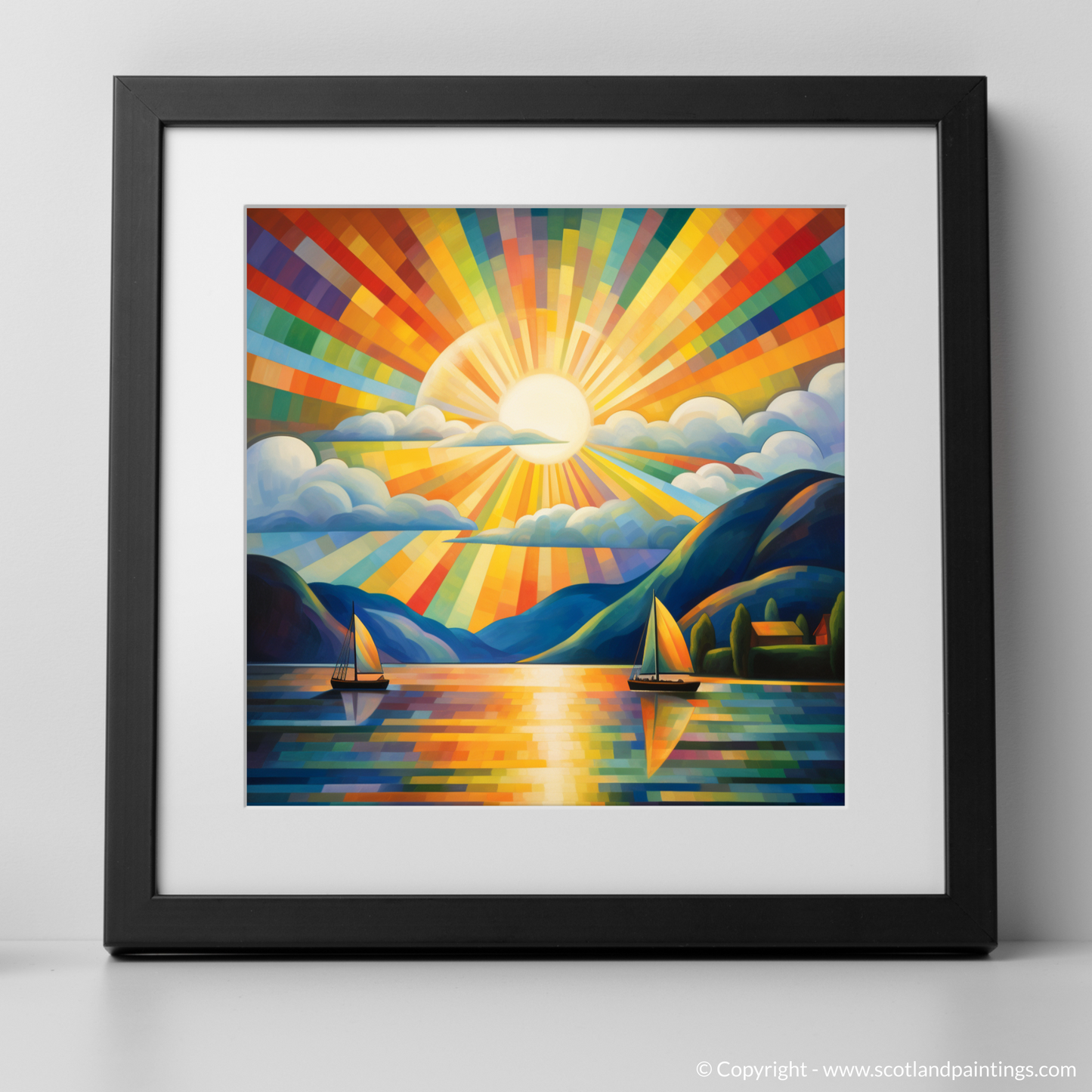 Painting and Art Print of Sunbeams on Loch Lomond. Sunbeams on Loch Lomond: An Abstract Colour Symphony.