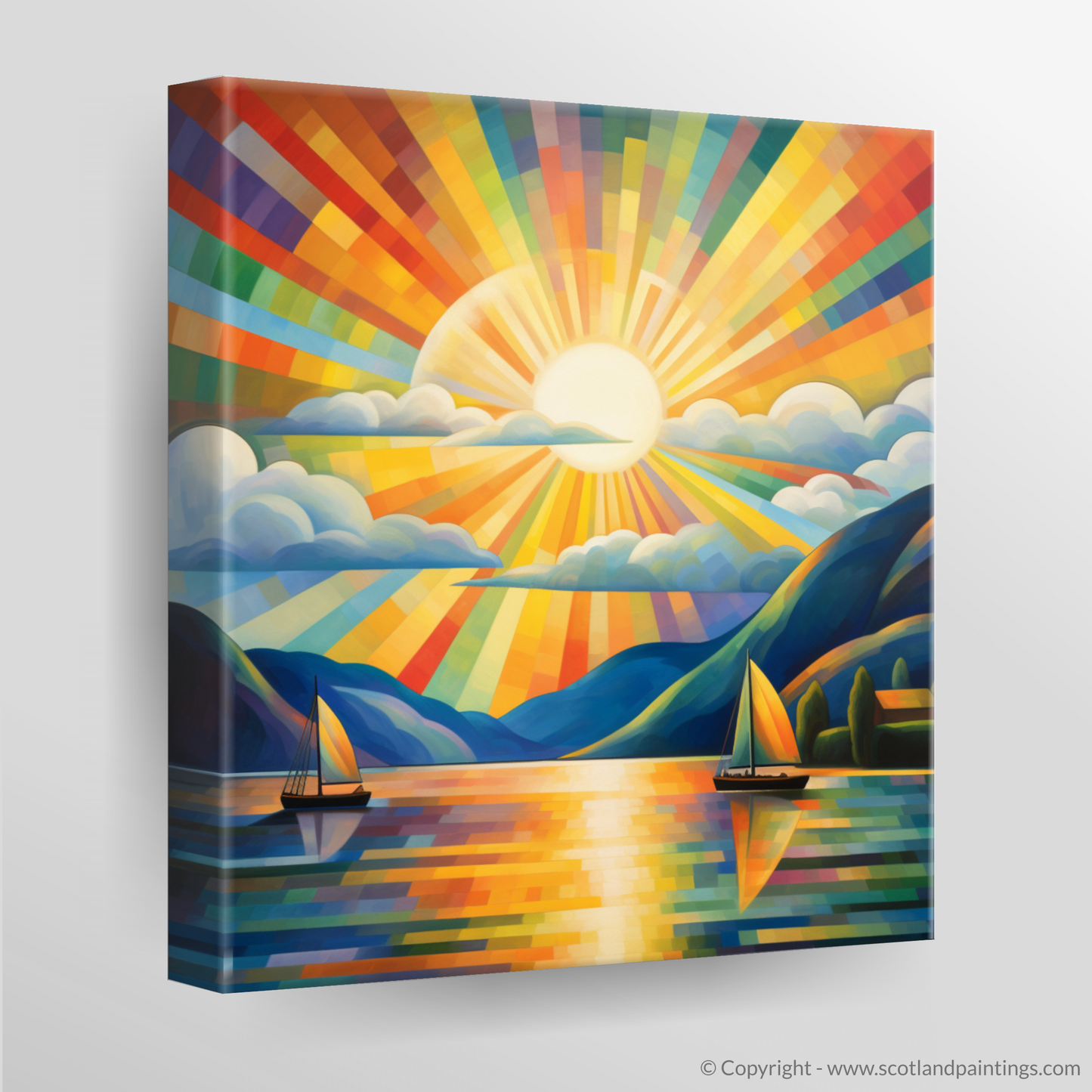 Painting and Art Print of Sunbeams on Loch Lomond. Sunbeams on Loch Lomond: An Abstract Colour Symphony.