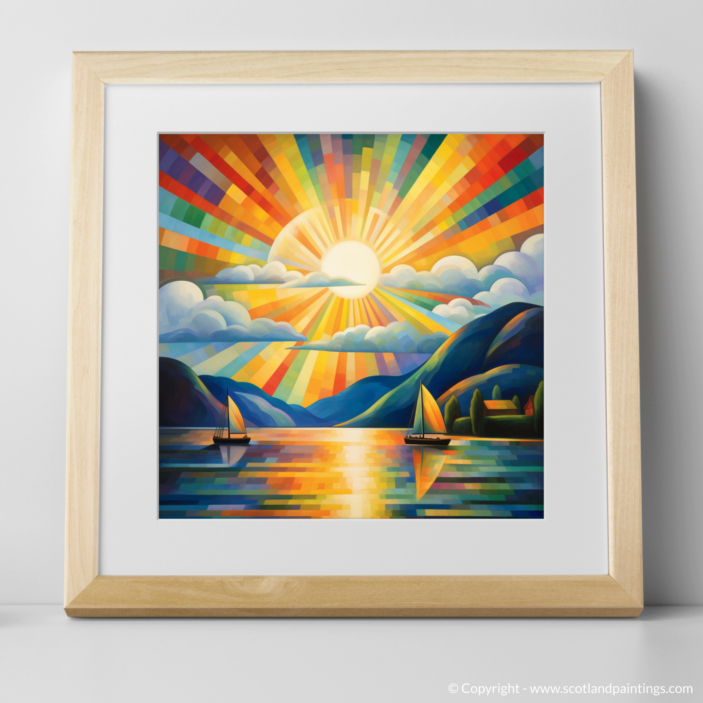 Painting and Art Print of Sunbeams on Loch Lomond. Sunbeams on Loch Lomond: An Abstract Colour Symphony.