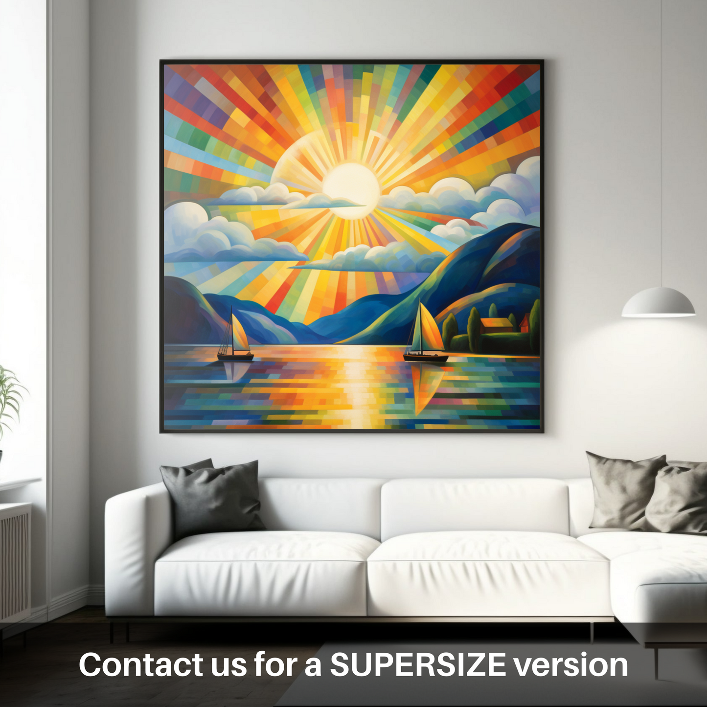 Painting and Art Print of Sunbeams on Loch Lomond. Sunbeams on Loch Lomond: An Abstract Colour Symphony.