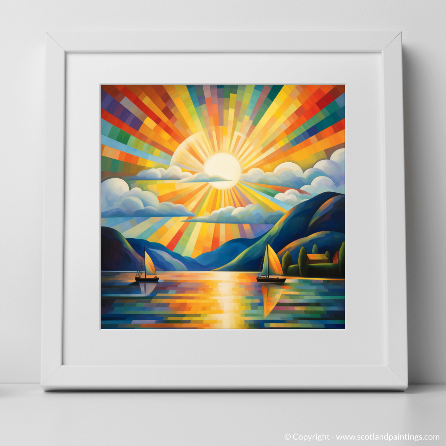 Painting and Art Print of Sunbeams on Loch Lomond. Sunbeams on Loch Lomond: An Abstract Colour Symphony.