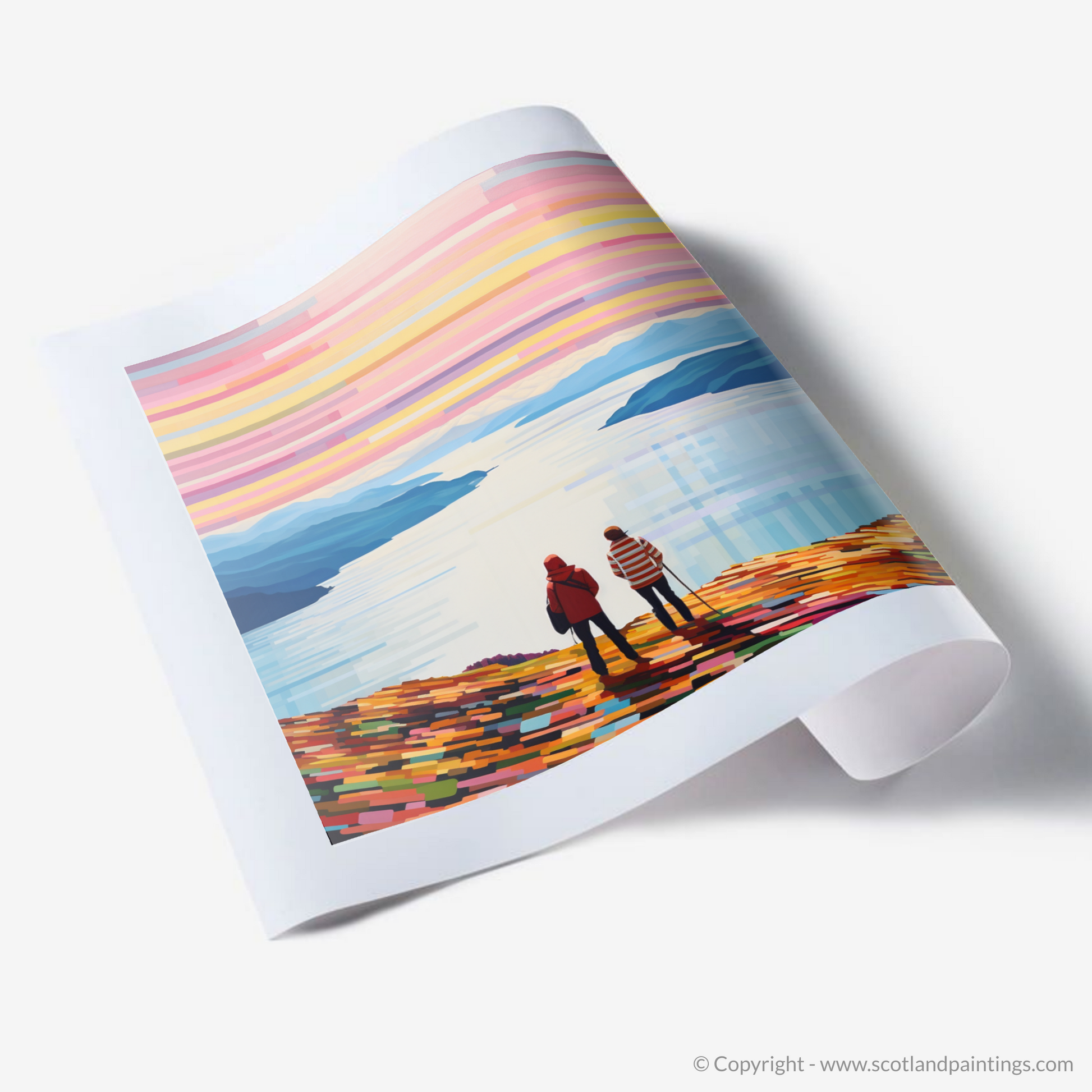 Art Print of Two hikers looking out on Loch Lomond