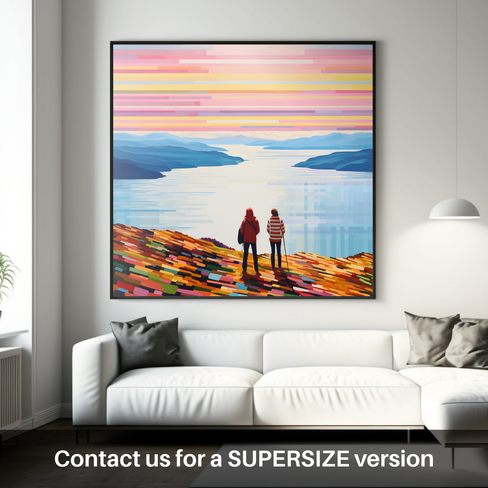 Huge supersize print of Two hikers looking out on Loch Lomond