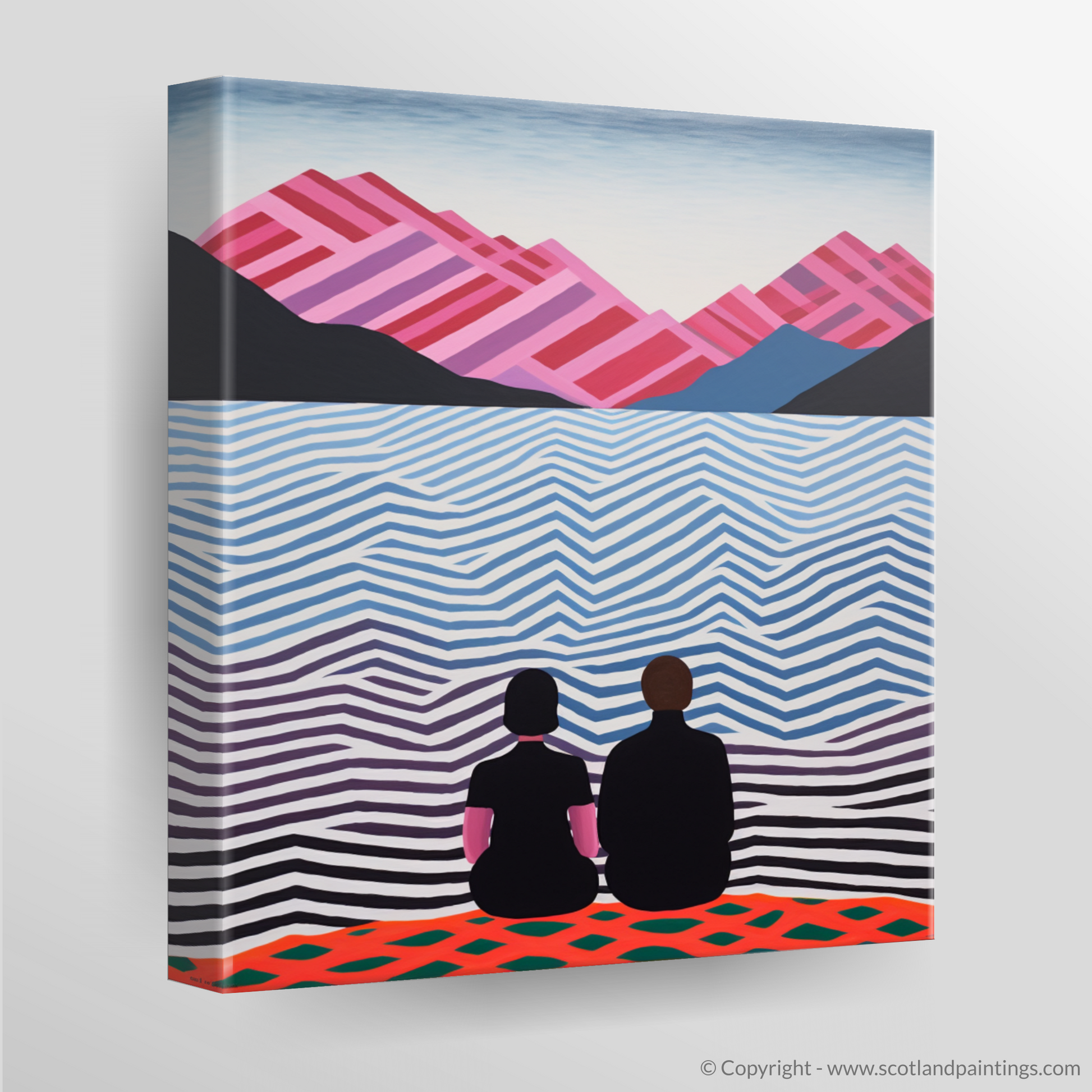 Canvas Print of Two hikers looking out on Loch Lomond