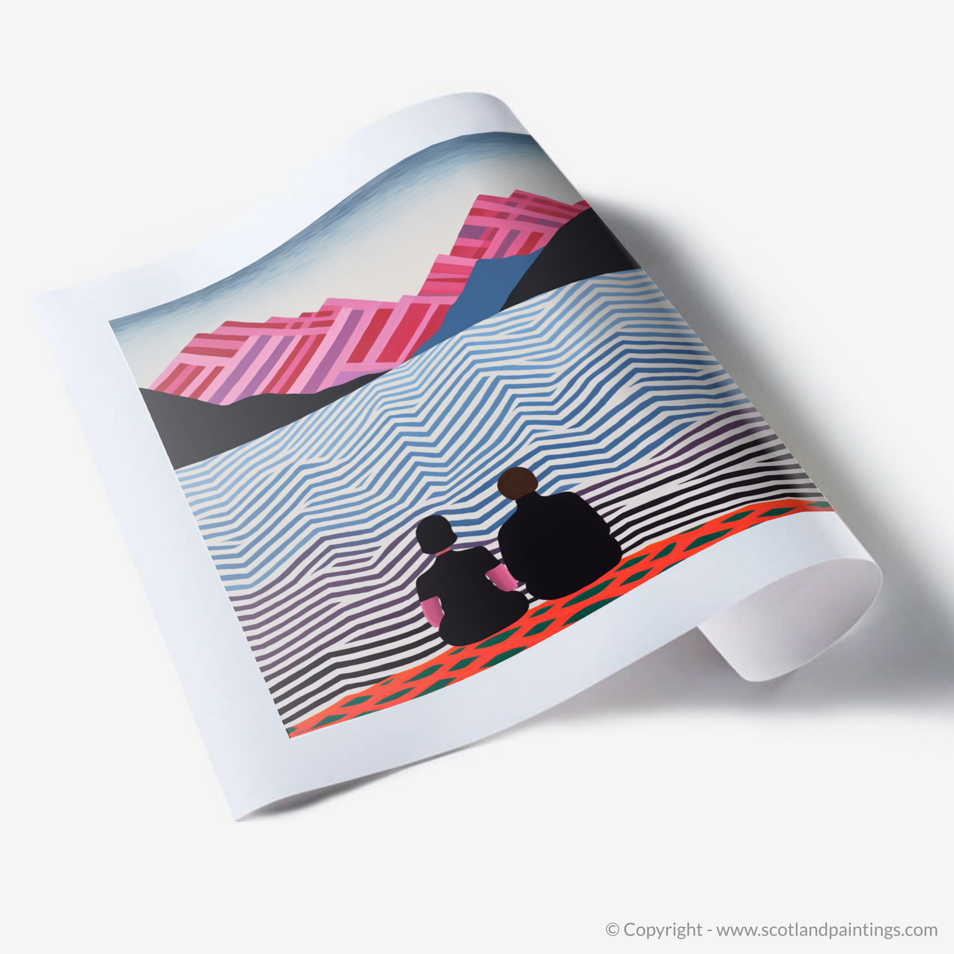 Art Print of Two hikers looking out on Loch Lomond