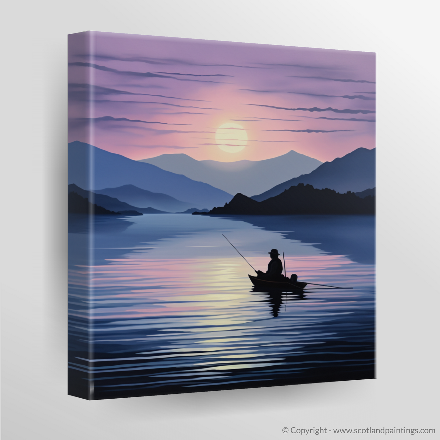 Canvas Print of Silhouetted fisherman on Loch Lomond