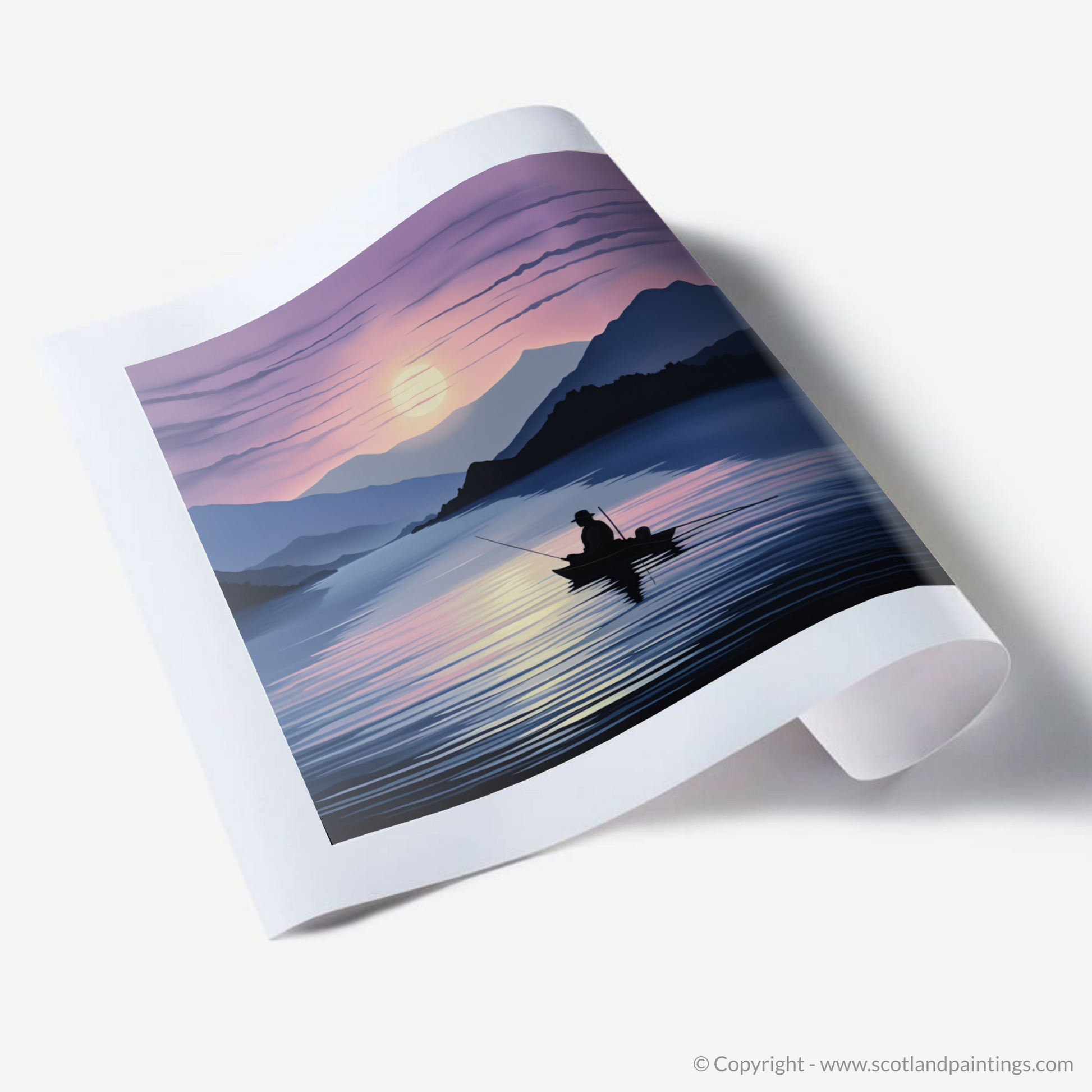 Art Print of Silhouetted fisherman on Loch Lomond