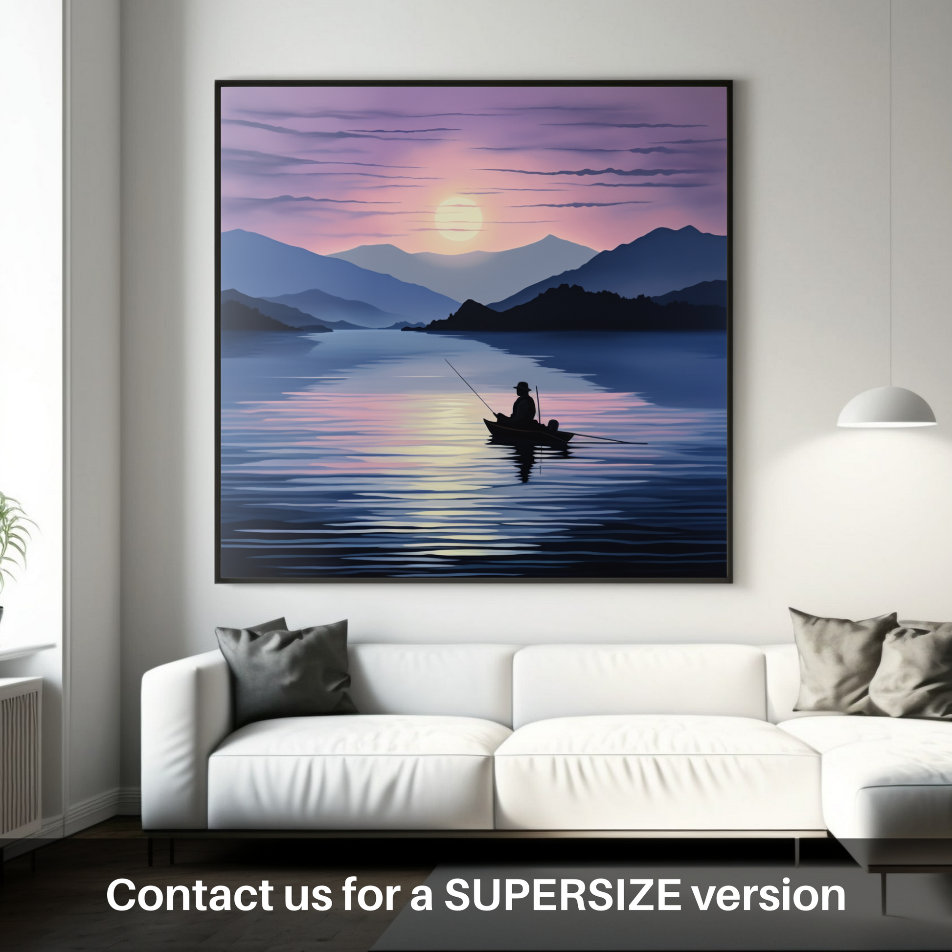 Huge supersize print of Silhouetted fisherman on Loch Lomond