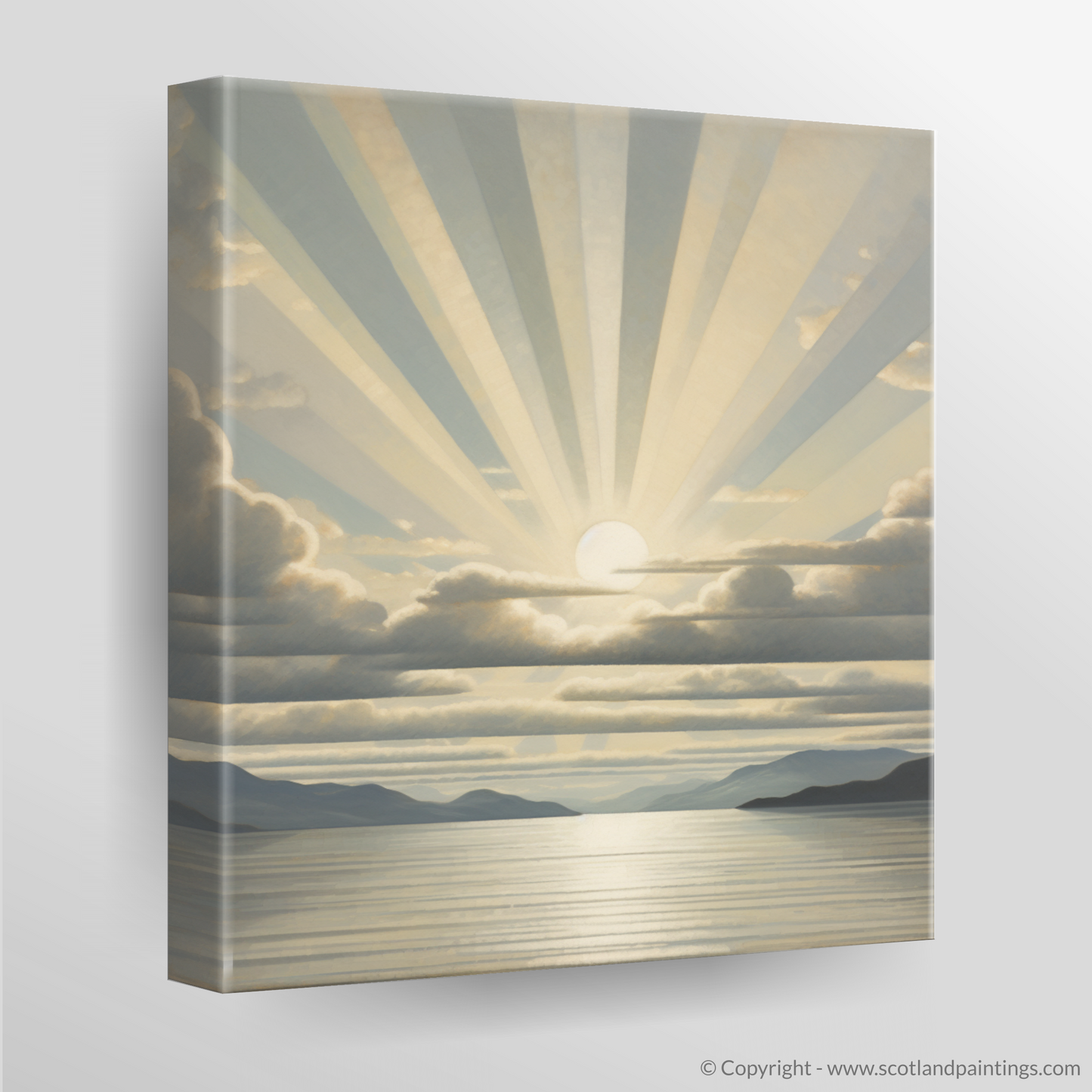 Canvas Print of Sun rays through clouds above Loch Lomond