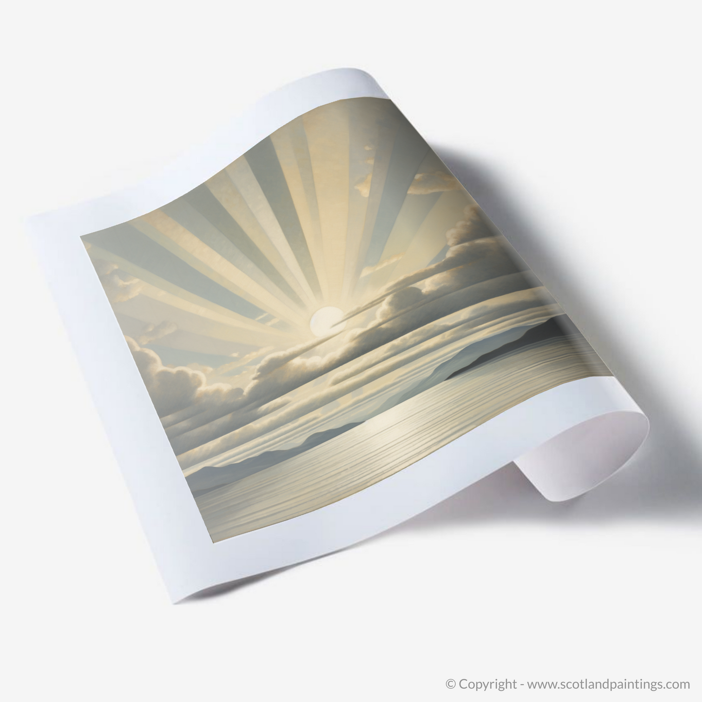 Art Print of Sun rays through clouds above Loch Lomond