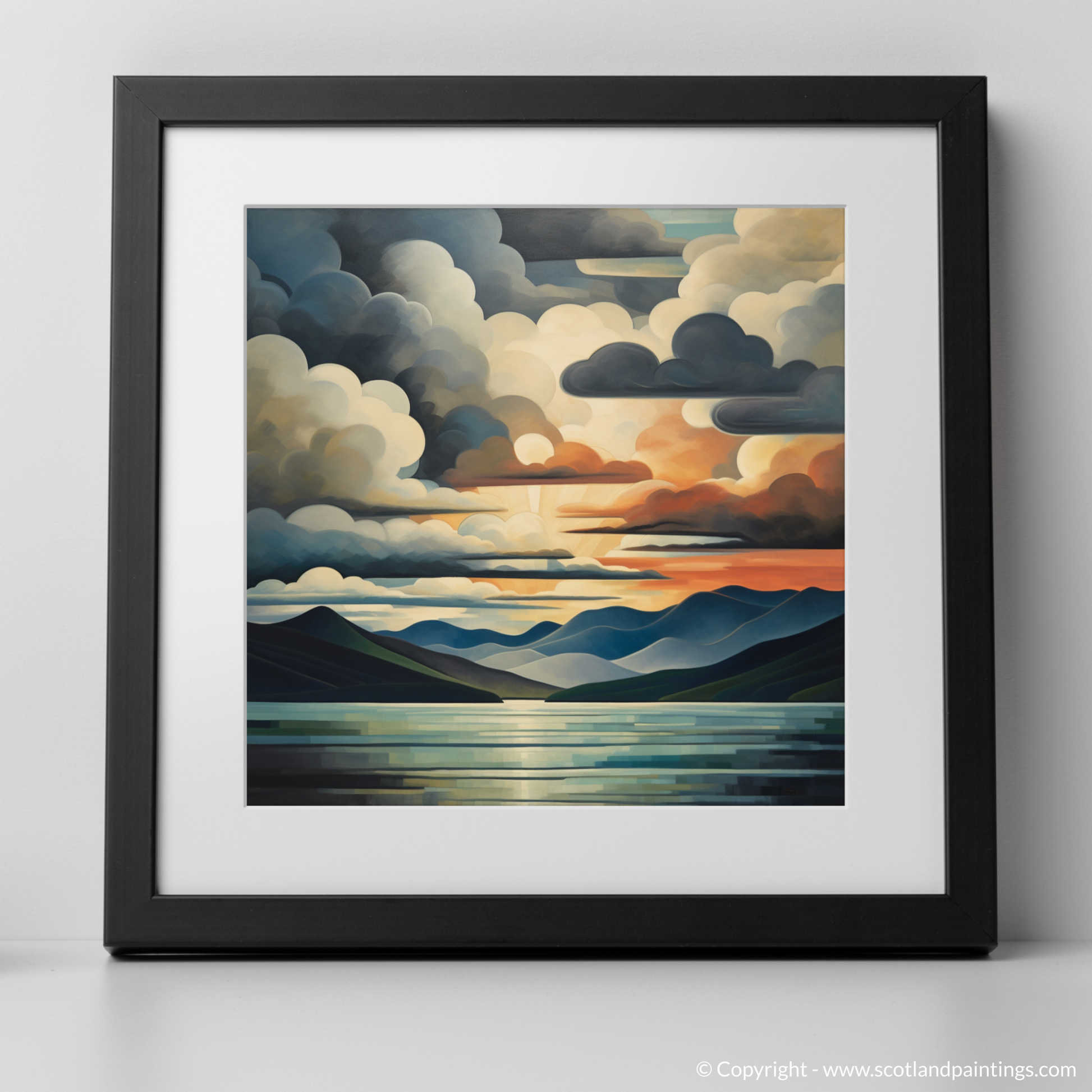 Art Print of A huge sky above Loch Lomond with a black frame