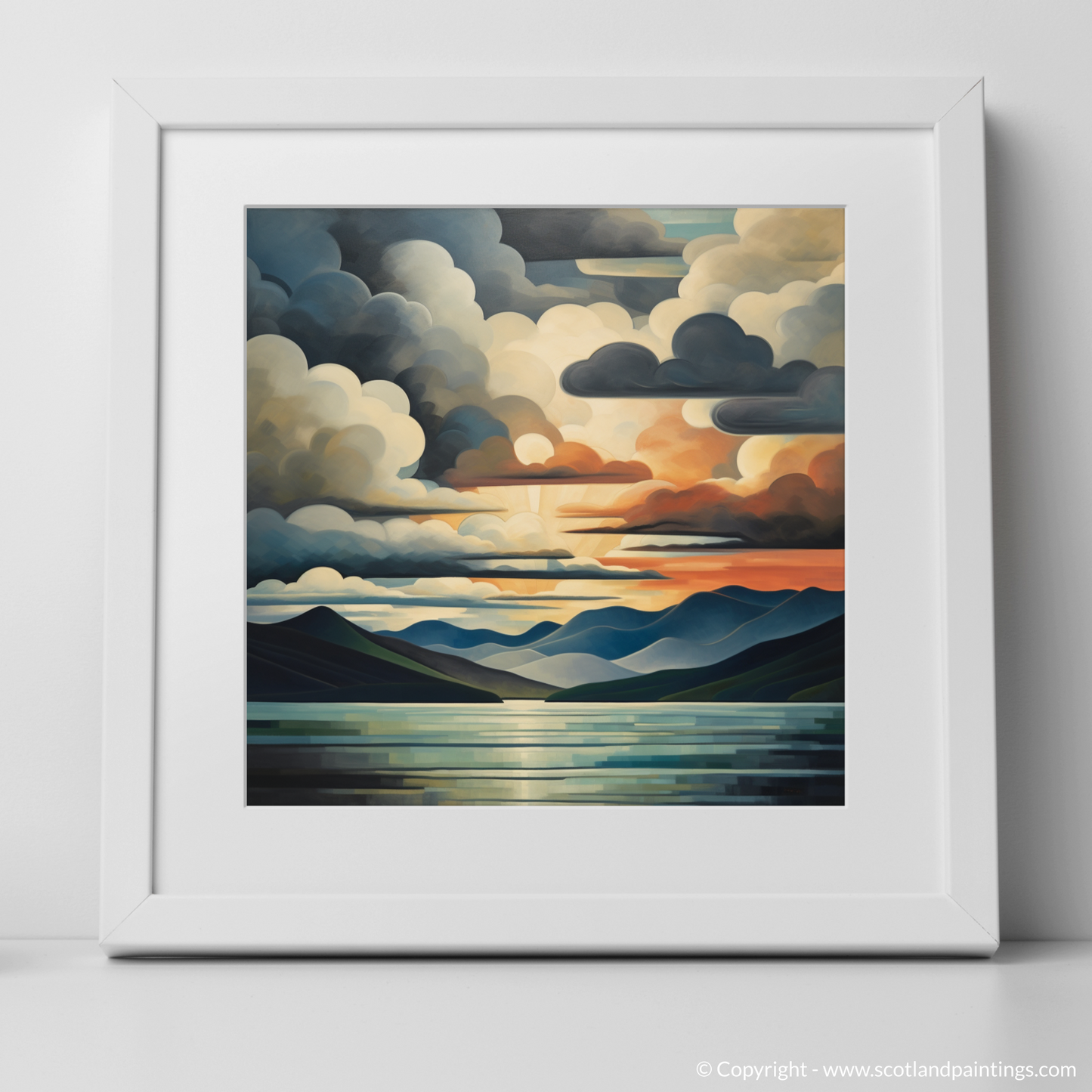 Art Print of A huge sky above Loch Lomond with a white frame