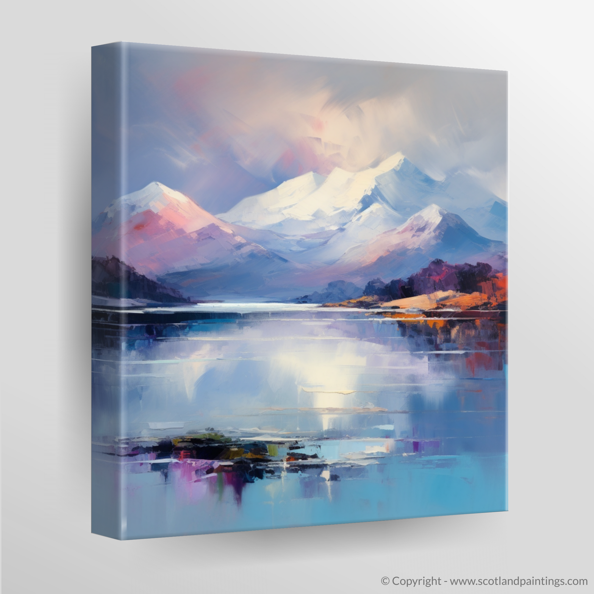 Canvas Print of Snow-capped peaks overlooking Loch Lomond