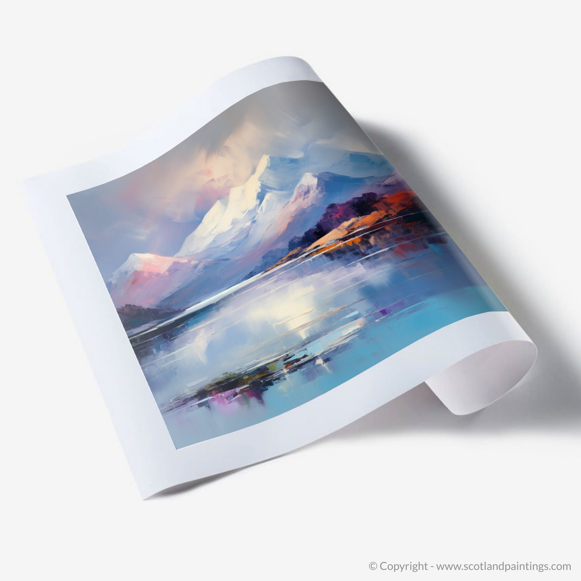 Art Print of Snow-capped peaks overlooking Loch Lomond