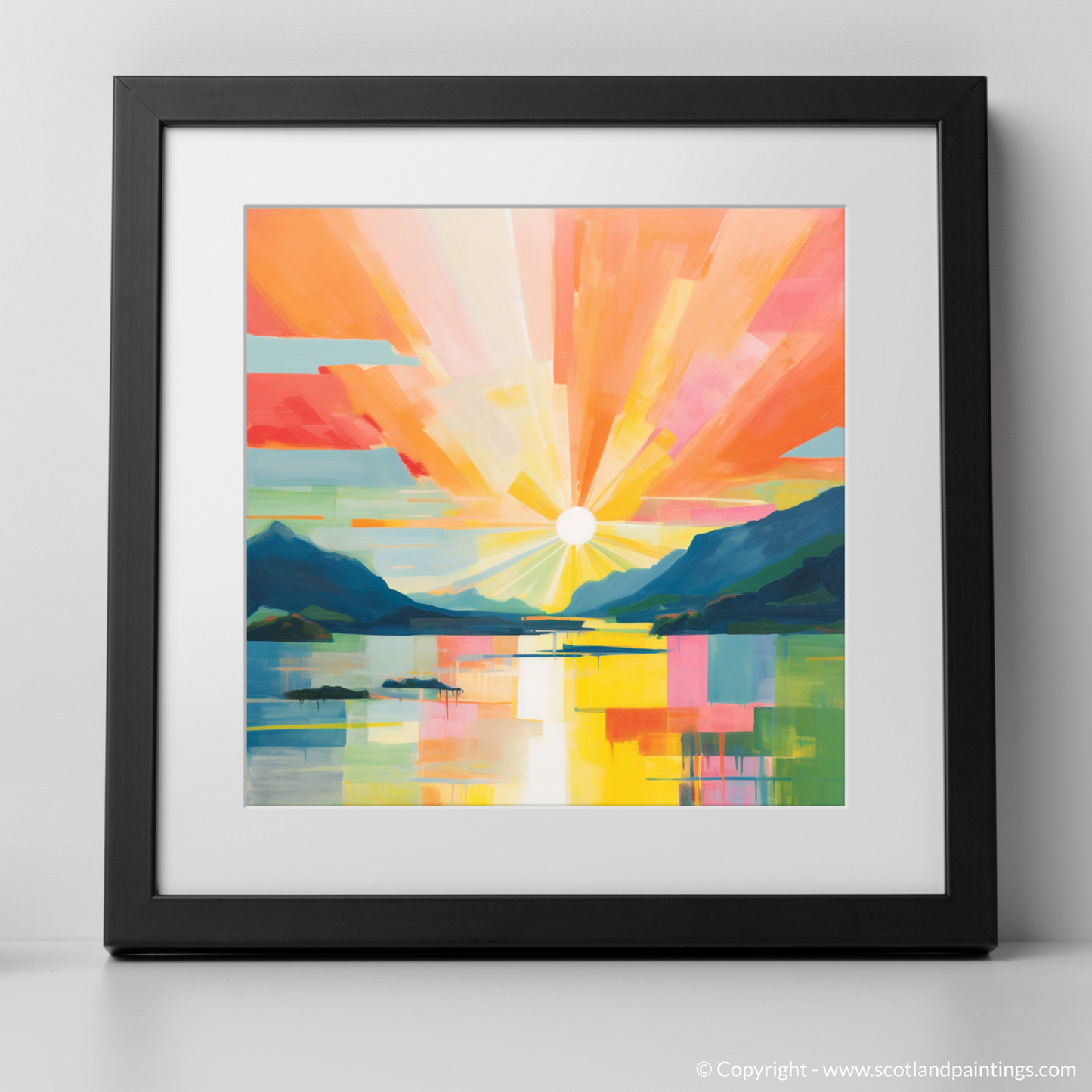 Art Print of Sunbeams on Loch Lomond with a black frame