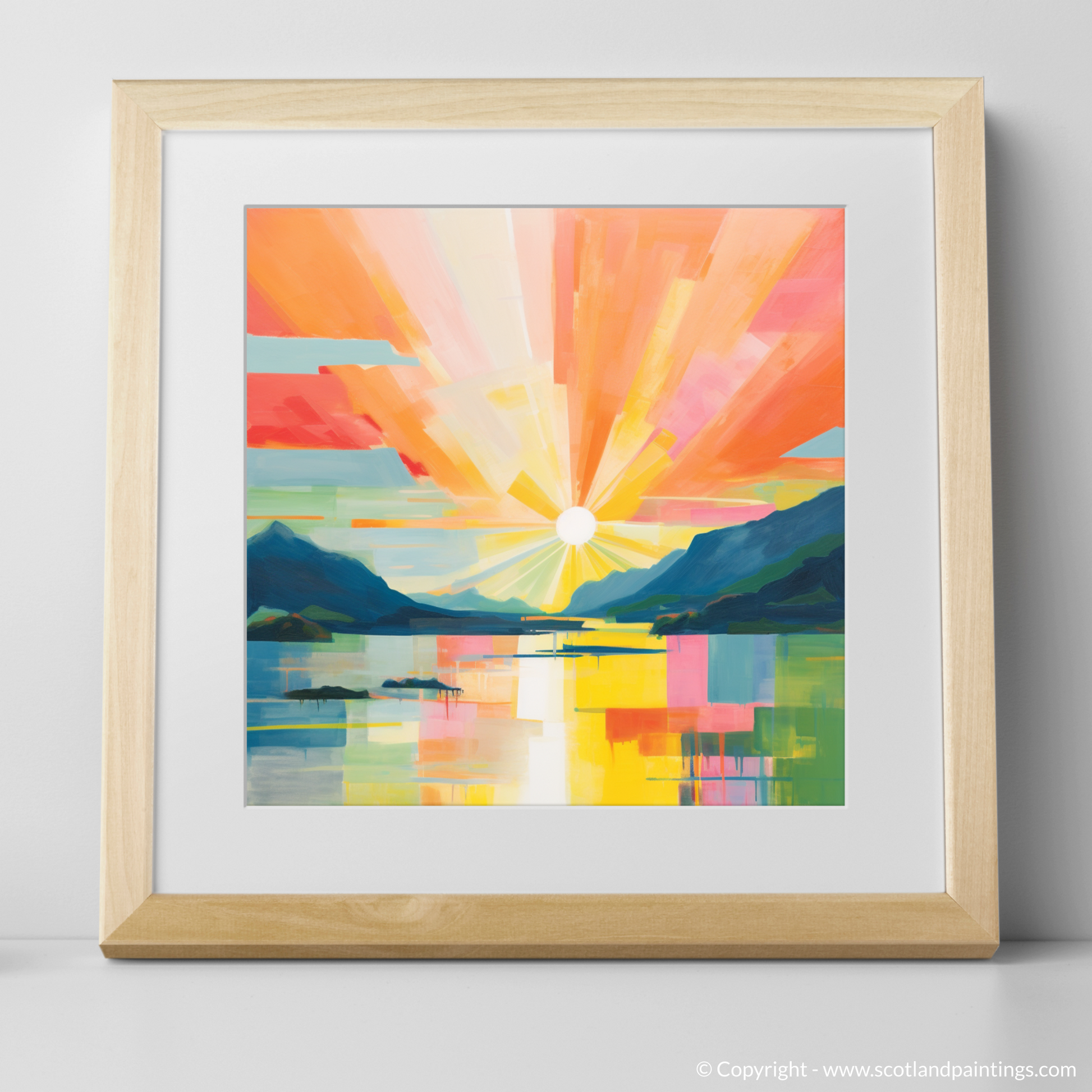Art Print of Sunbeams on Loch Lomond with a natural frame
