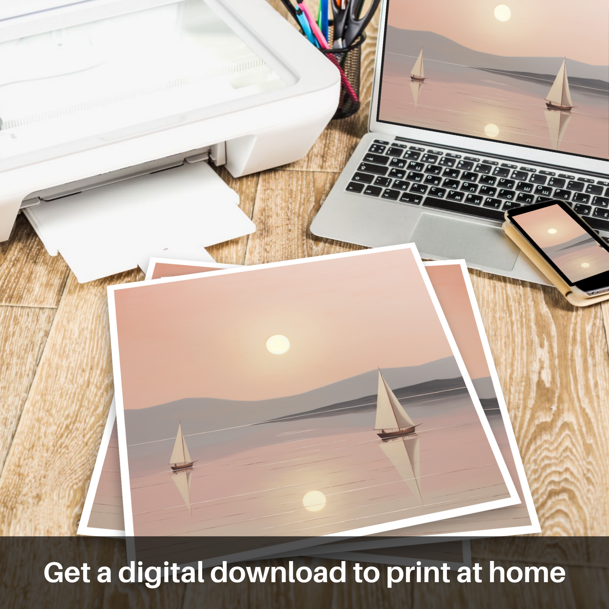 Downloadable and printable picture of Sailing boats on Loch Lomond at sunset