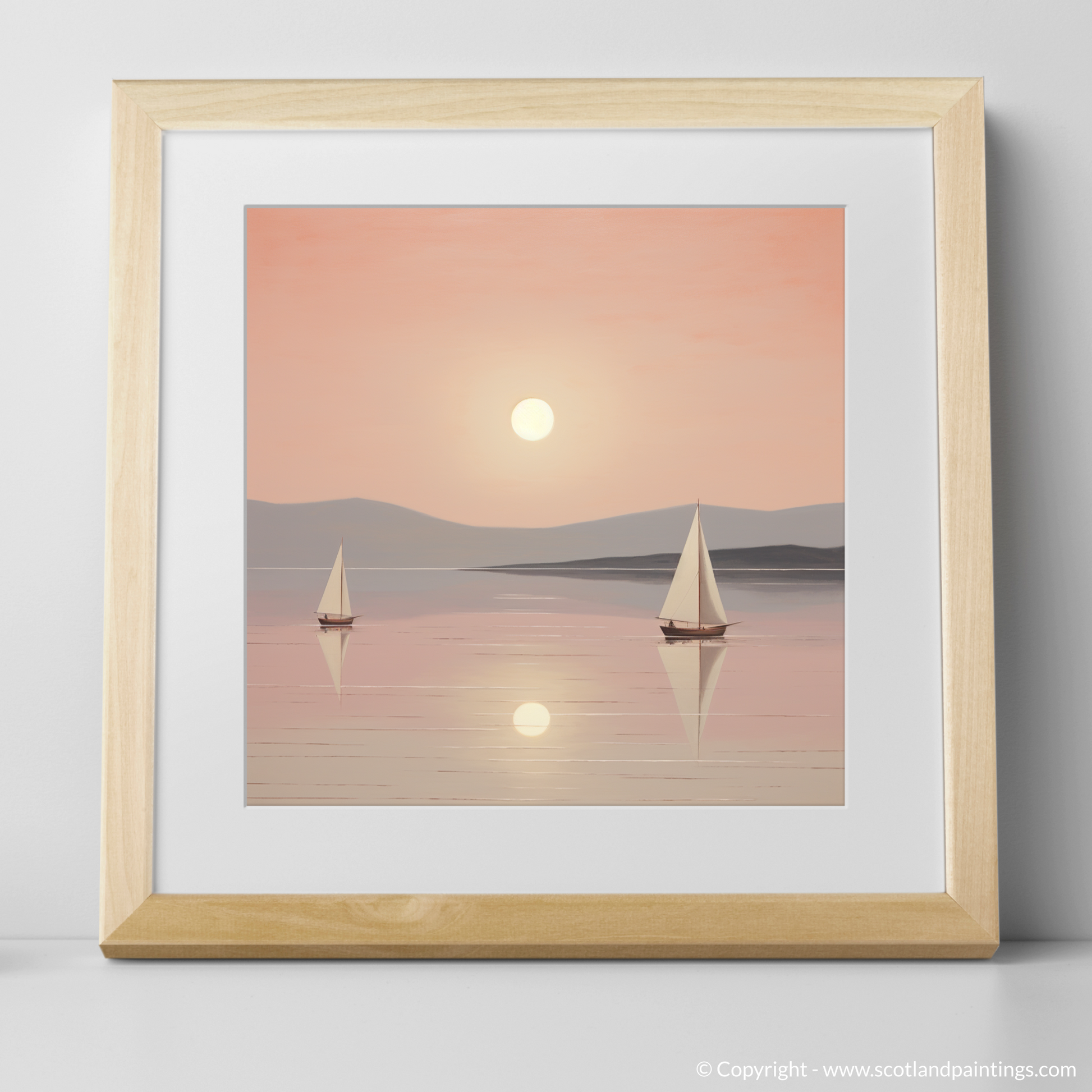 Art Print of Sailing boats on Loch Lomond at sunset with a natural frame