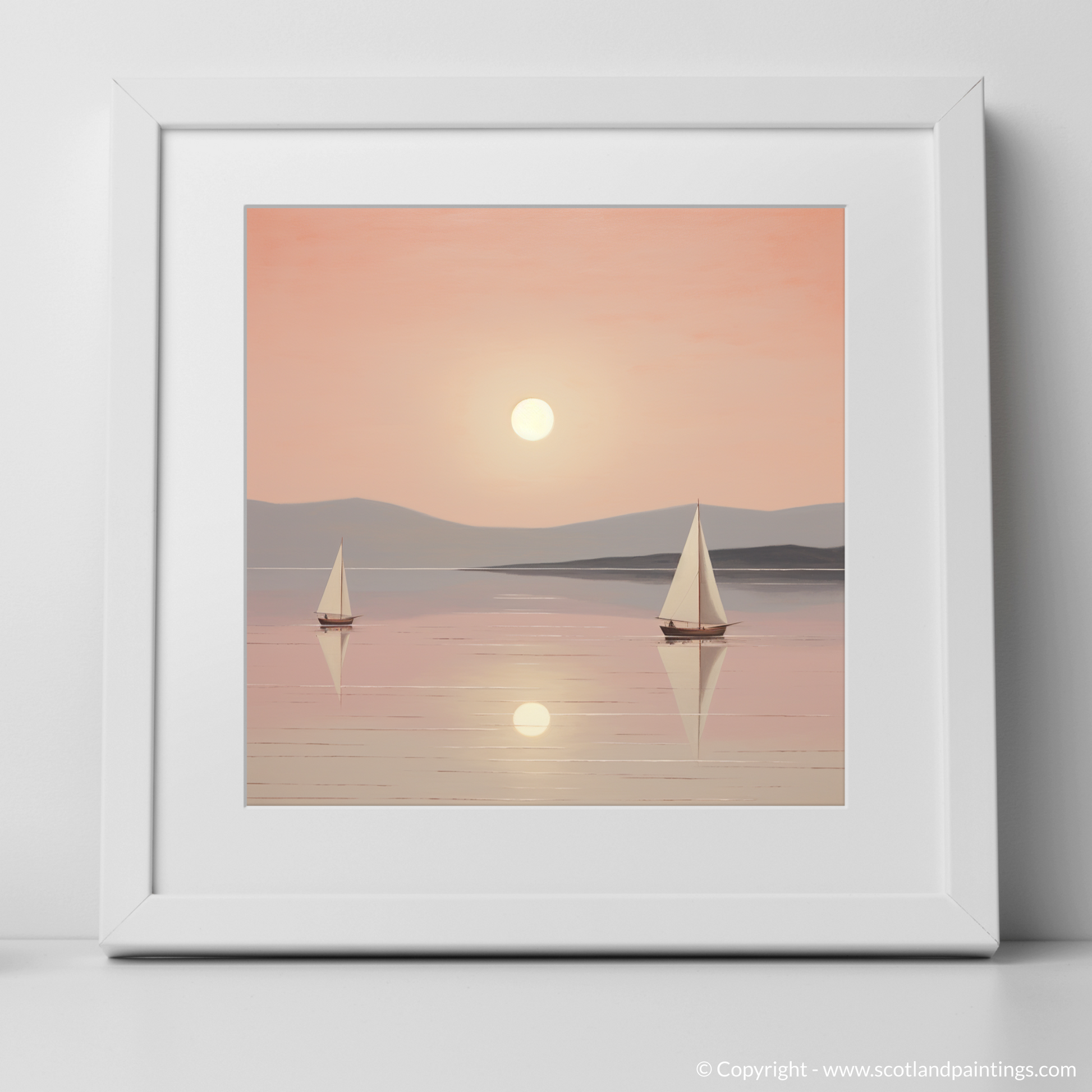 Art Print of Sailing boats on Loch Lomond at sunset with a white frame