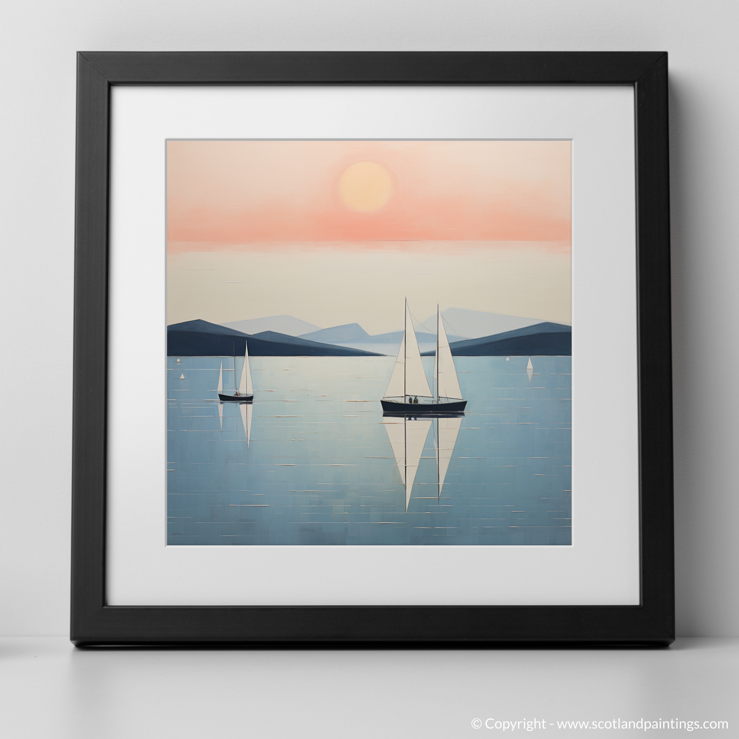 Art Print of Sailing boats on Loch Lomond at sunset with a black frame