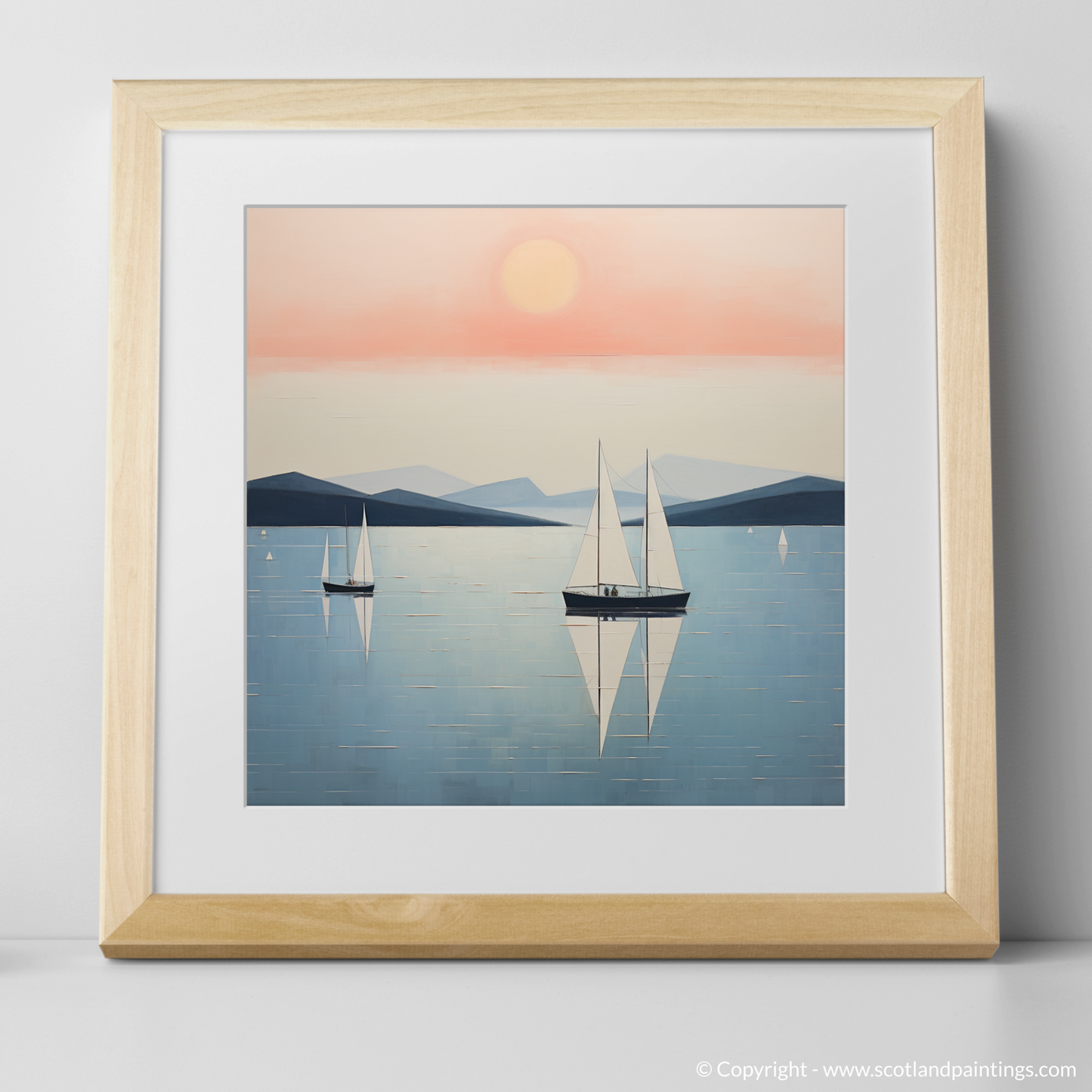 Art Print of Sailing boats on Loch Lomond at sunset with a natural frame