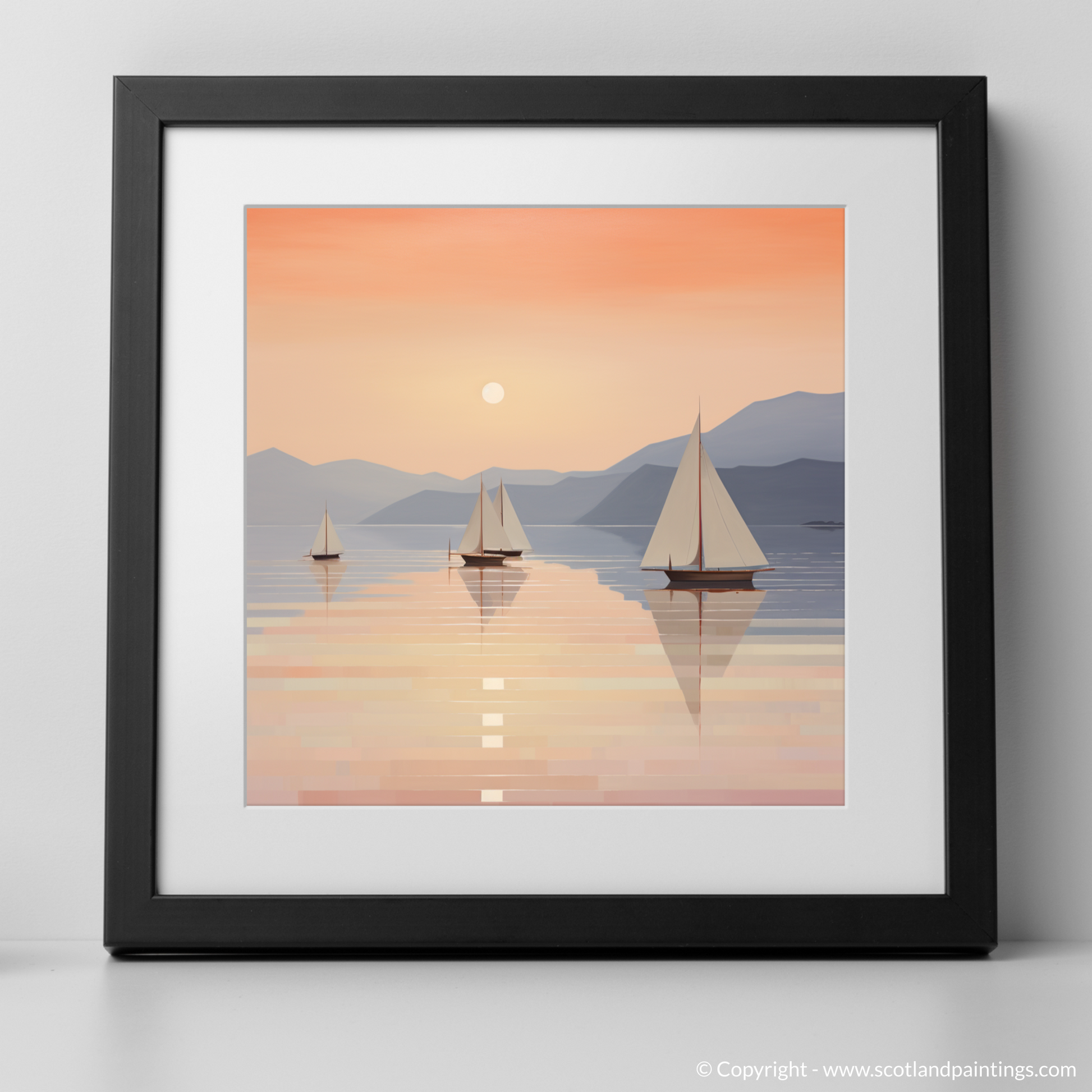 Art Print of Sailing boats on Loch Lomond at sunset with a black frame