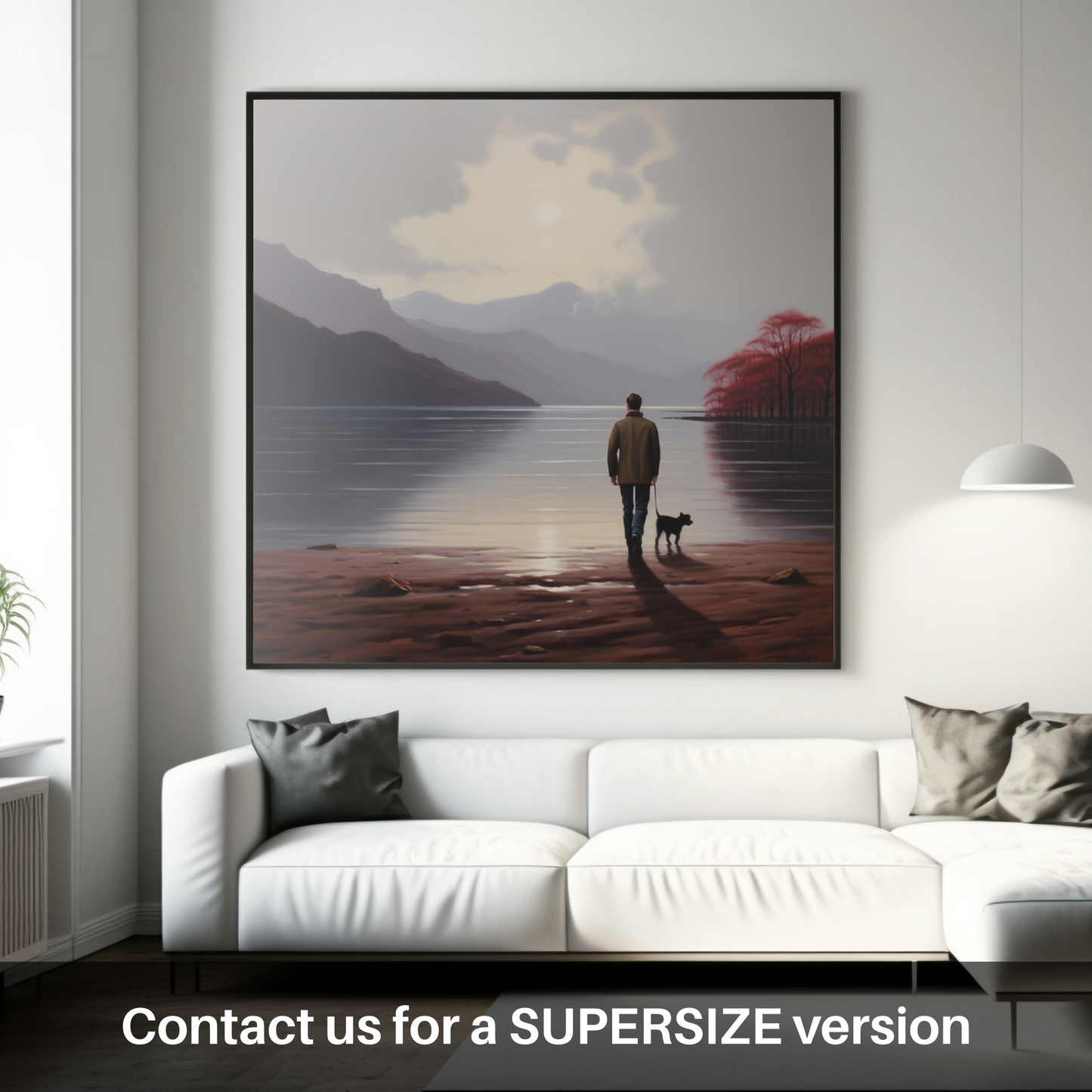 Huge supersize print of A man walking dog at the side of Loch Lomond