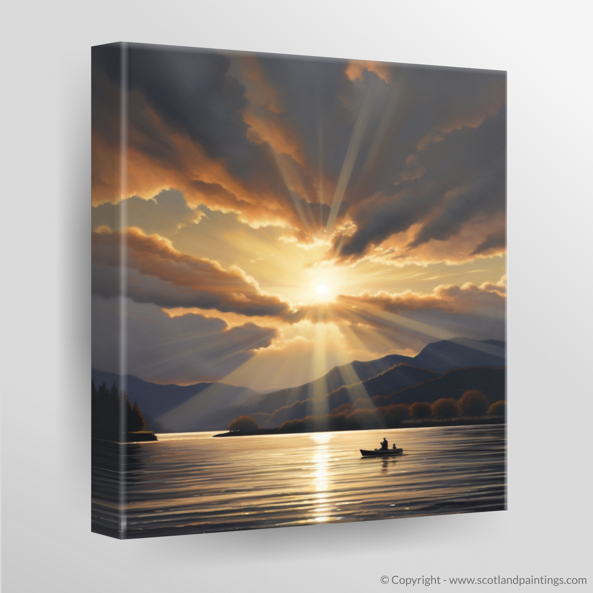 Canvas Print of Crepuscular rays above Loch Lomond