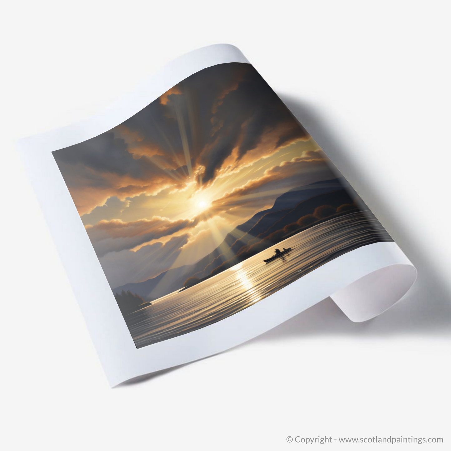 Art Print of Crepuscular rays above Loch Lomond