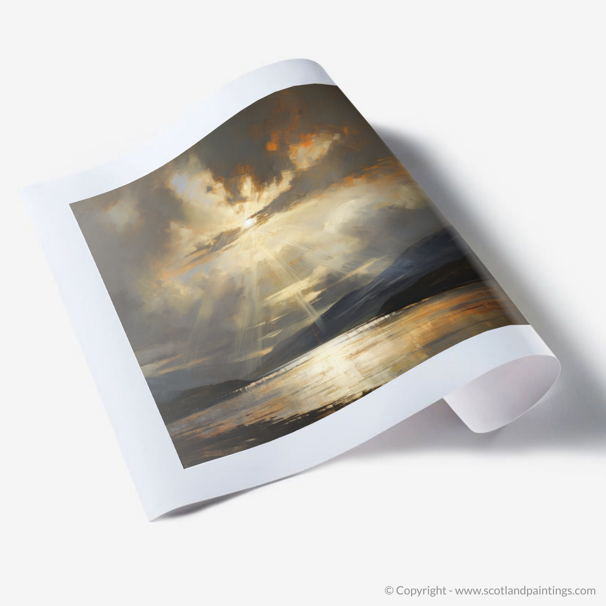 Art Print of Sun rays through clouds above Loch Lomond