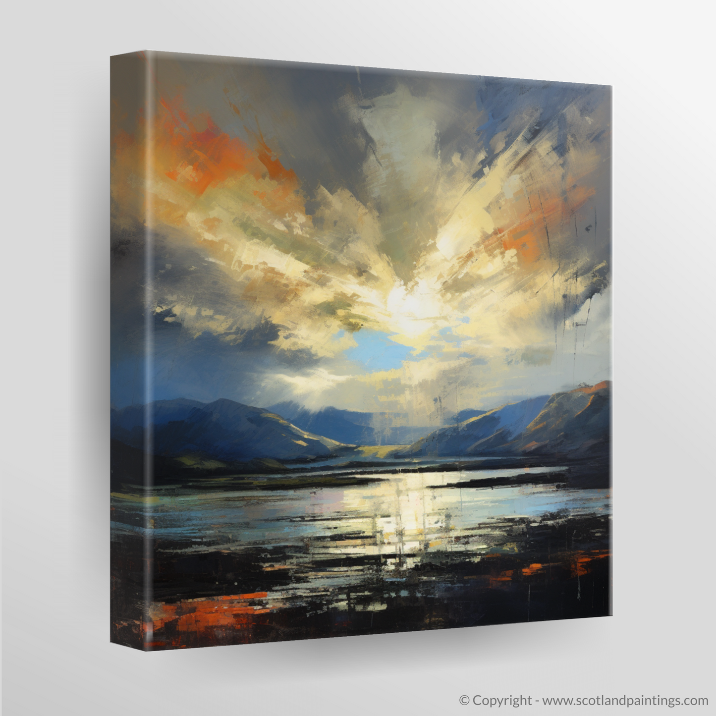 Canvas Print of Crepuscular rays above Loch Lomond