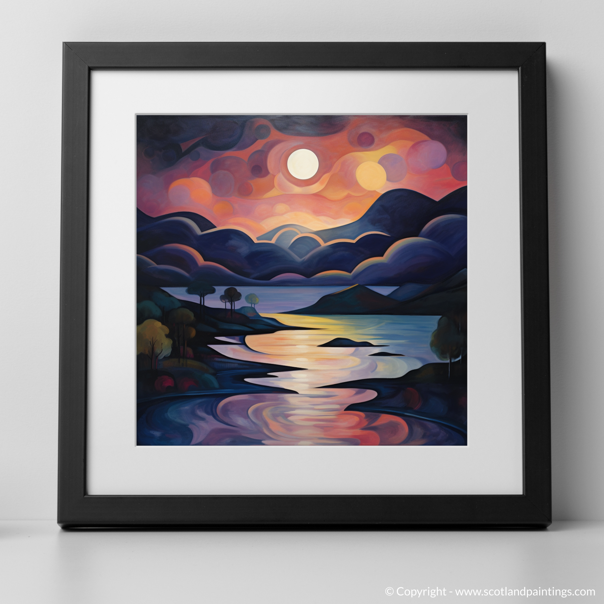 Art Print of Twilight reflections on Loch Lomond with a black frame