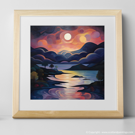 Art Print of Twilight reflections on Loch Lomond with a natural frame