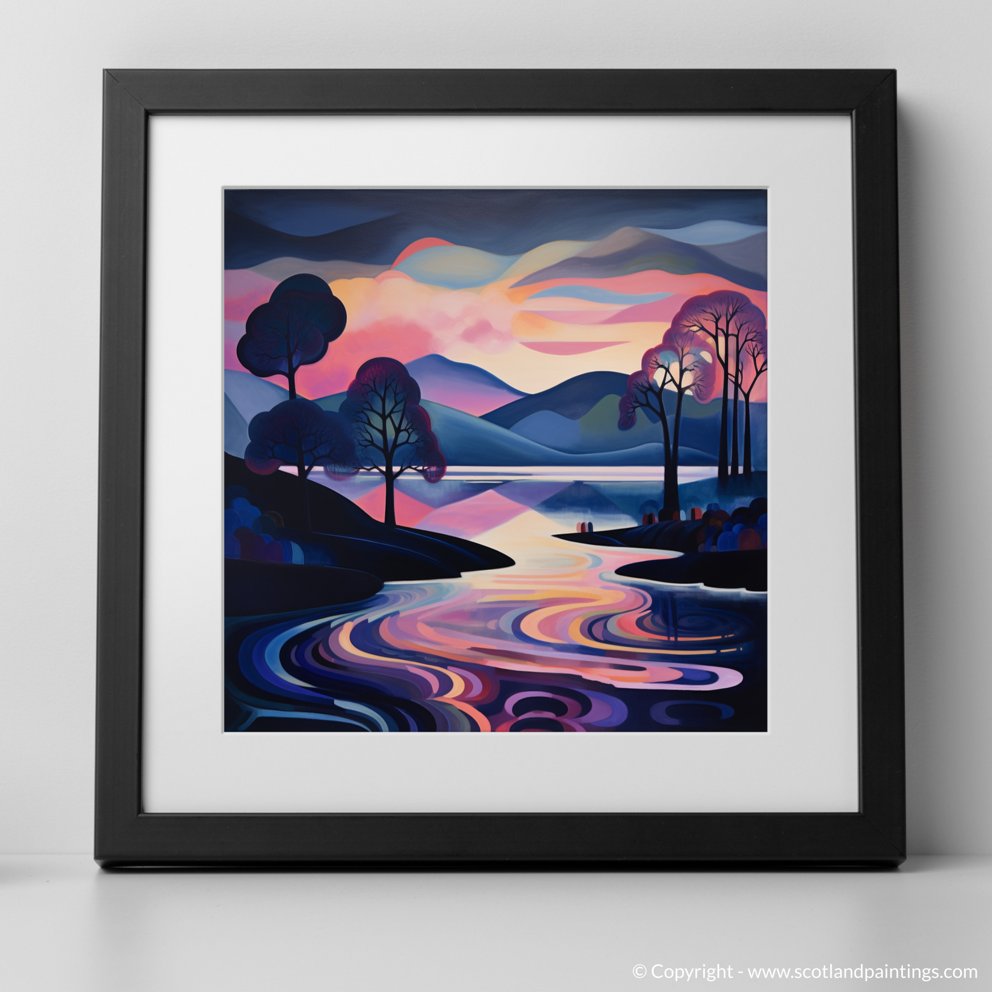 Art Print of Twilight reflections on Loch Lomond with a black frame