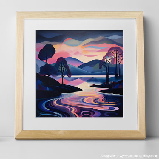 Art Print of Twilight reflections on Loch Lomond with a natural frame