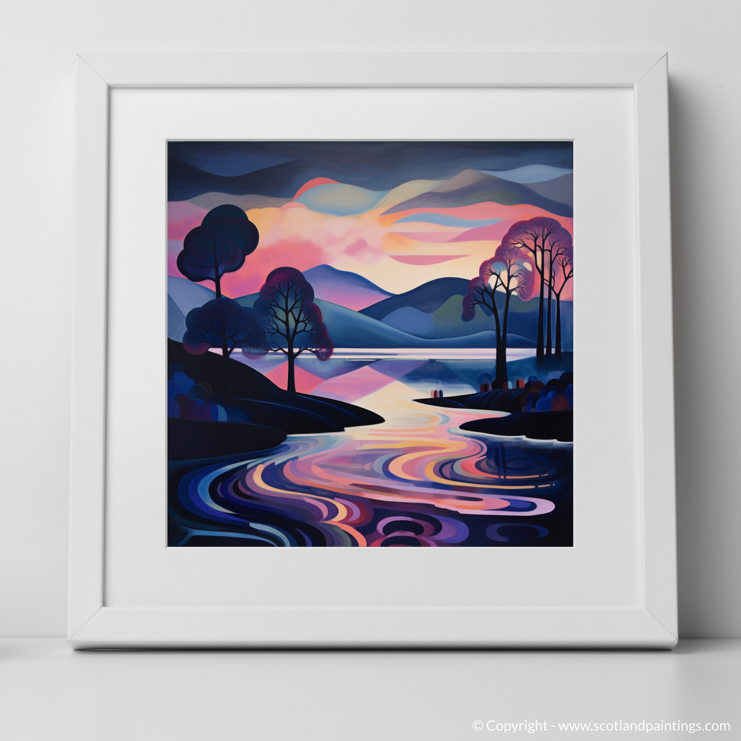 Art Print of Twilight reflections on Loch Lomond with a white frame