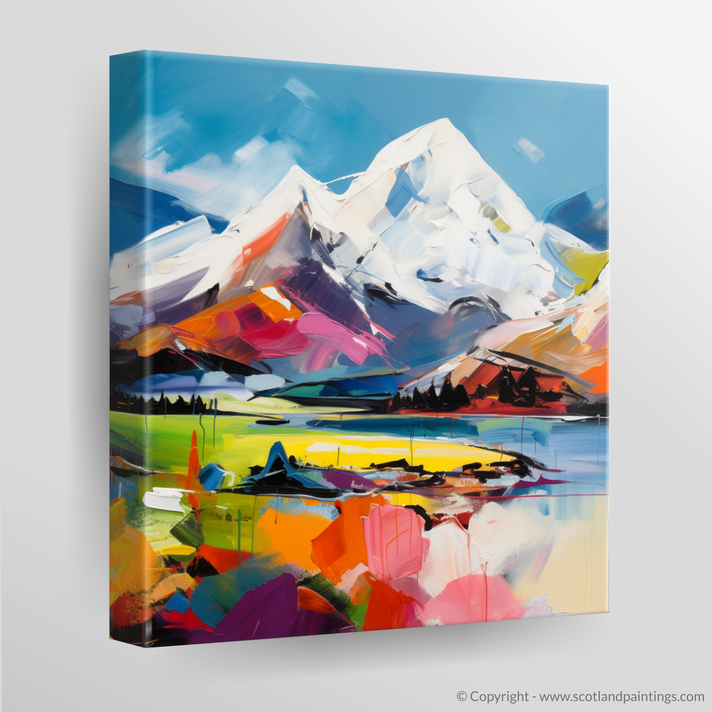 Canvas Print of Snow-capped peaks overlooking Loch Lomond