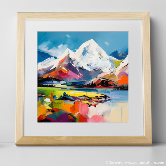 Art Print of Snow-capped peaks overlooking Loch Lomond with a natural frame