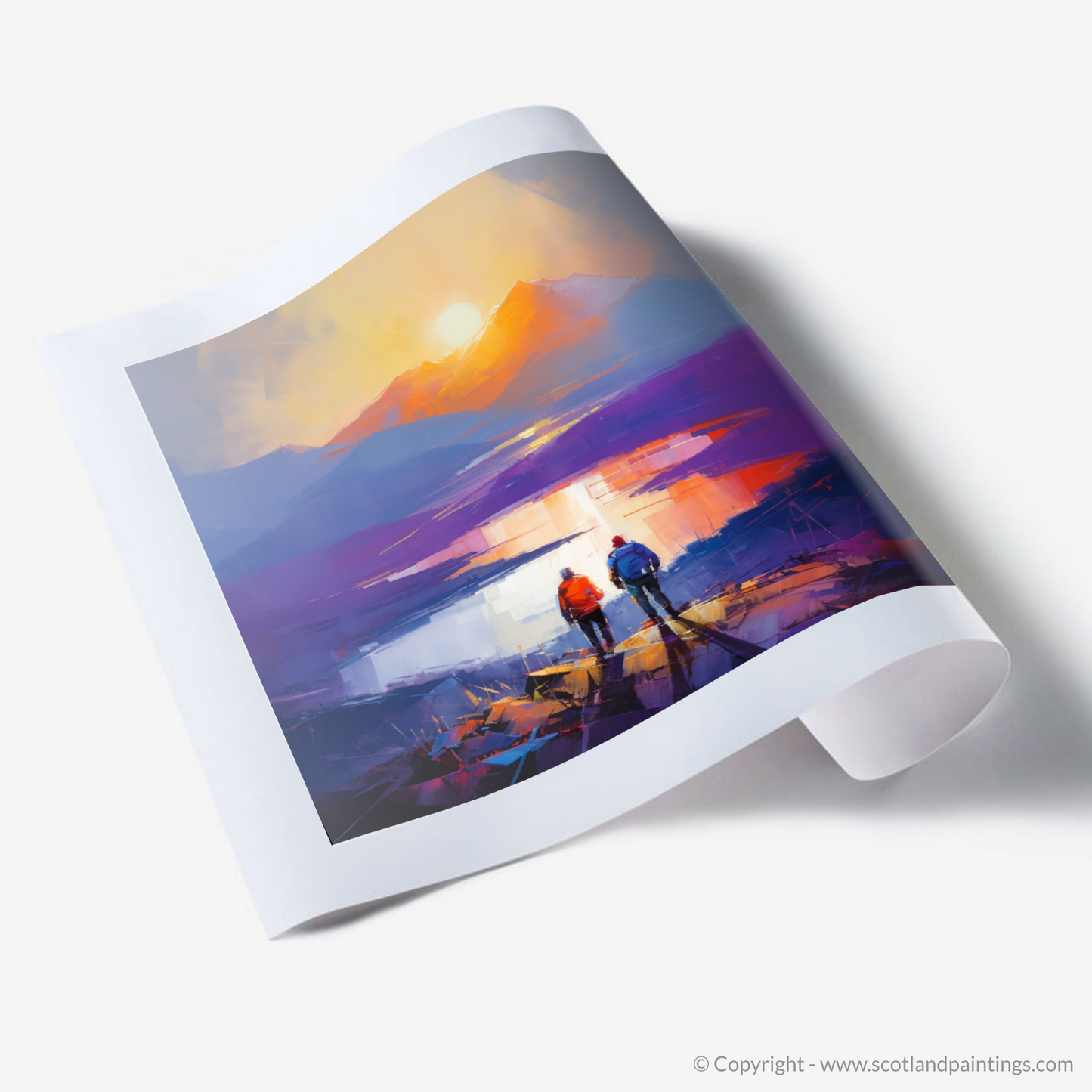 Art Print of Two hikers looking out on Loch Lomond