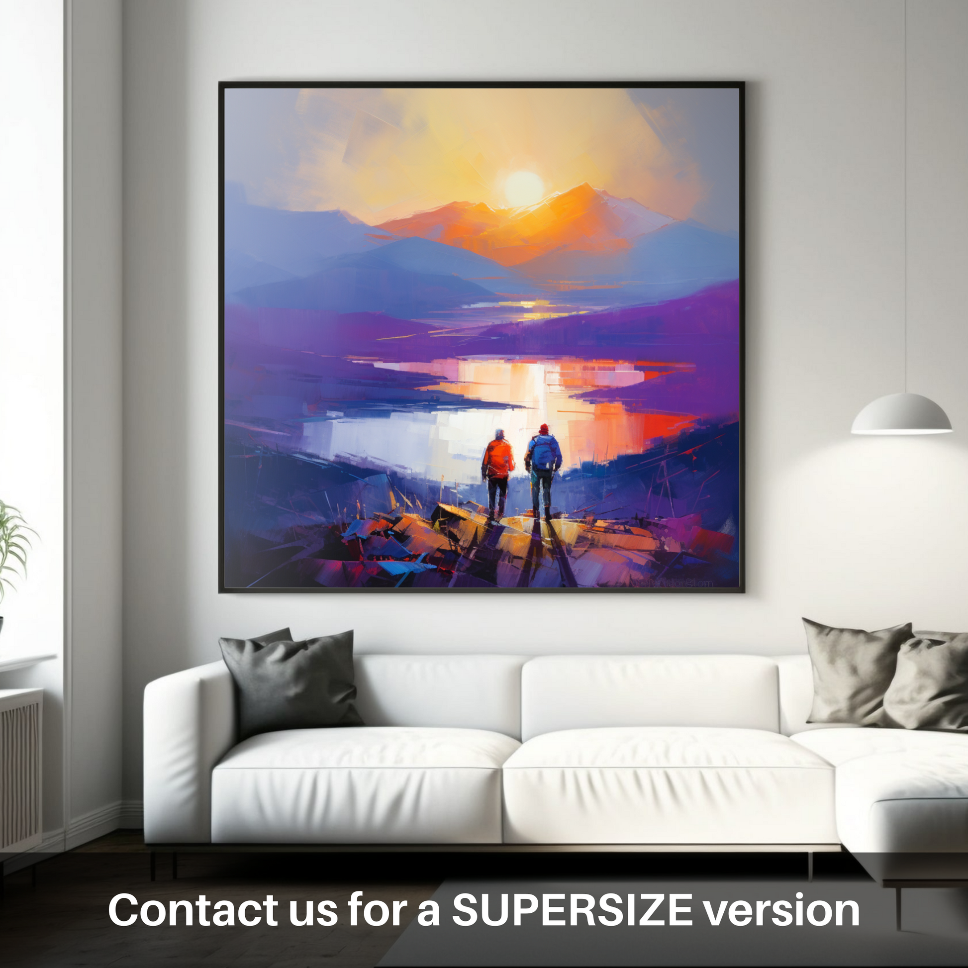 Huge supersize print of Two hikers looking out on Loch Lomond