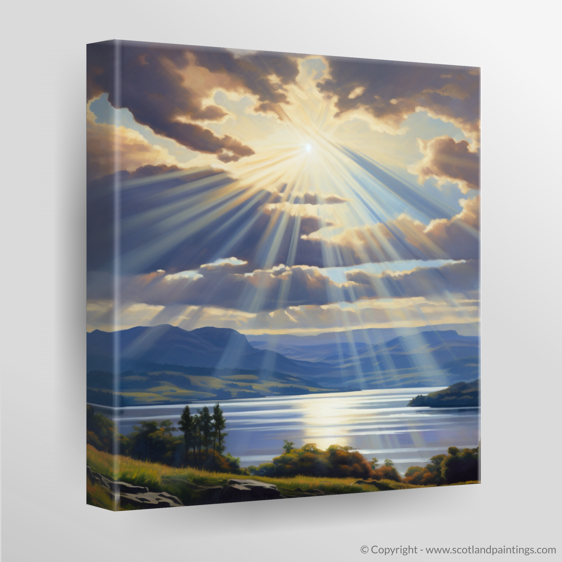 Canvas Print of Crepuscular rays above Loch Lomond