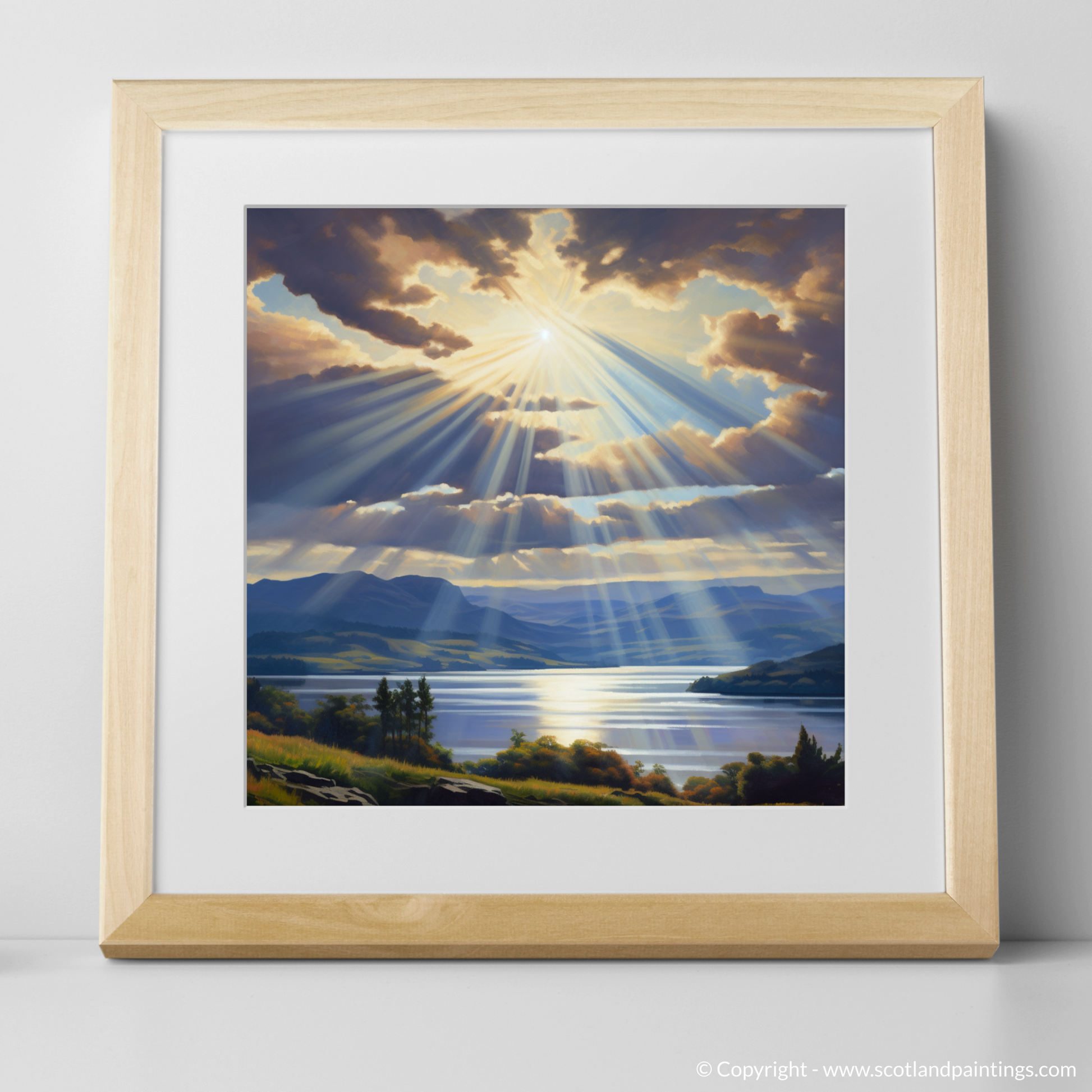 Art Print of Crepuscular rays above Loch Lomond with a natural frame