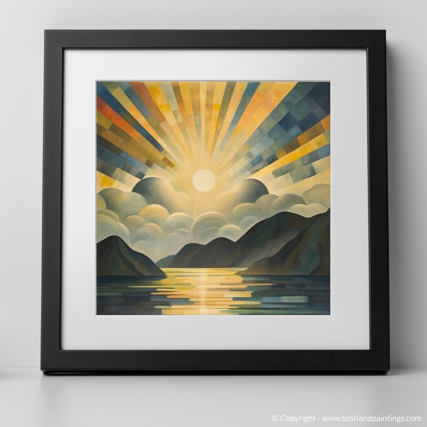 Art Print of Sunbeams on Loch Lomond with a black frame