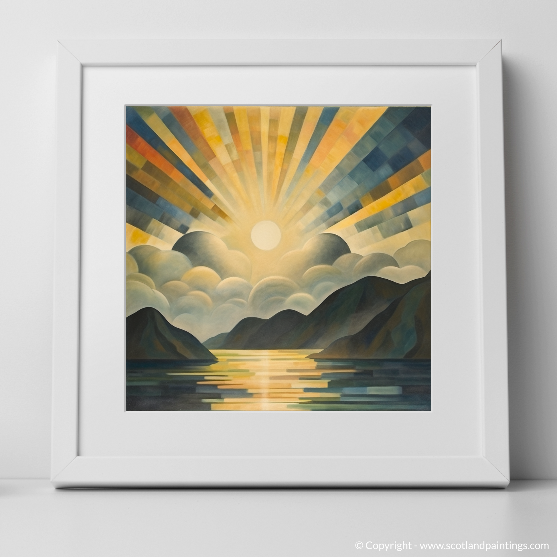 Art Print of Sunbeams on Loch Lomond with a white frame