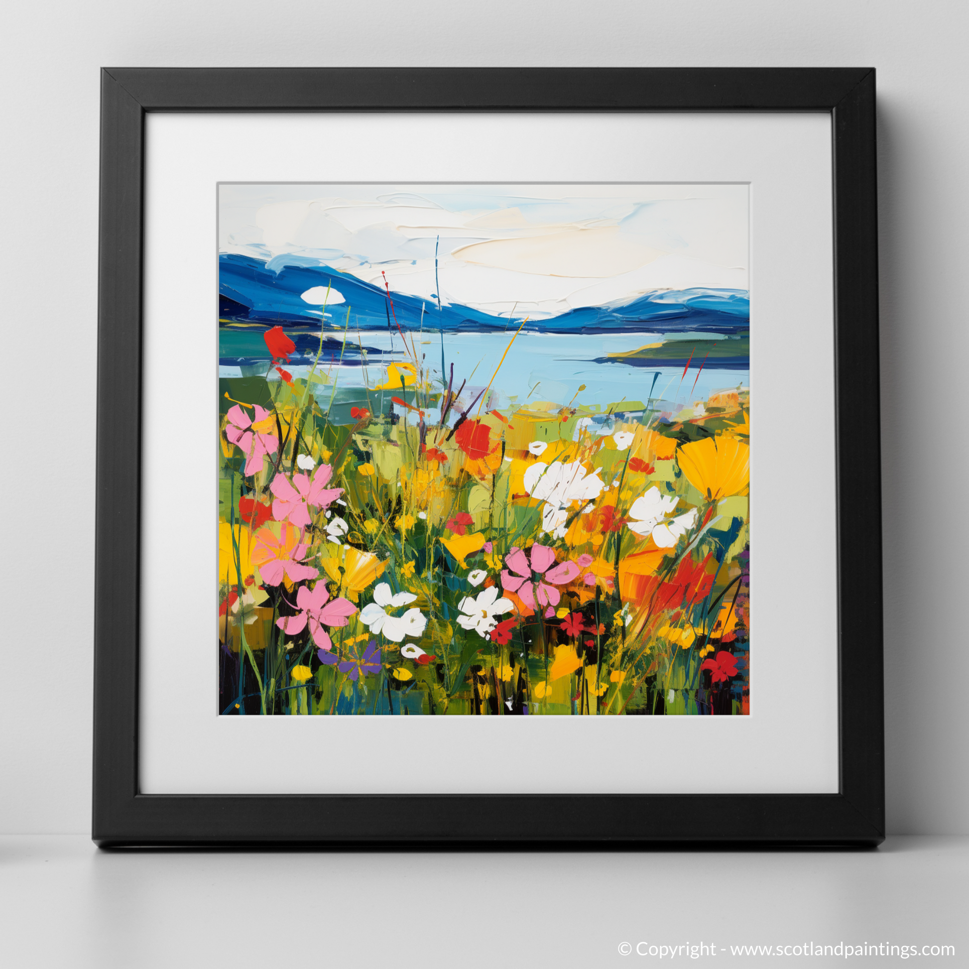 Art Print of Wildflowers by Loch Lomond with a black frame