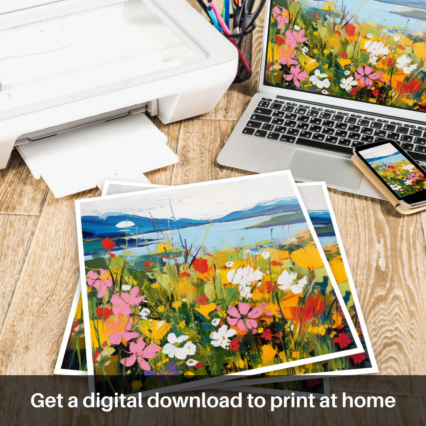 Downloadable and printable picture of Wildflowers by Loch Lomond