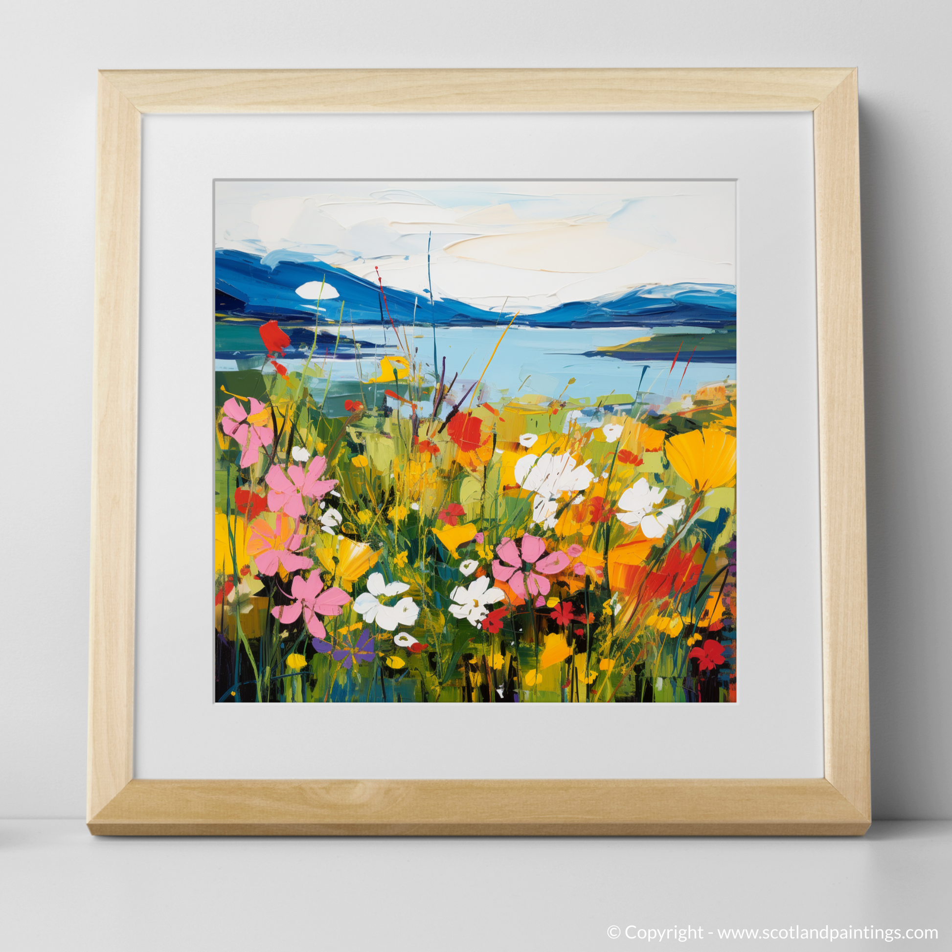 Art Print of Wildflowers by Loch Lomond with a natural frame