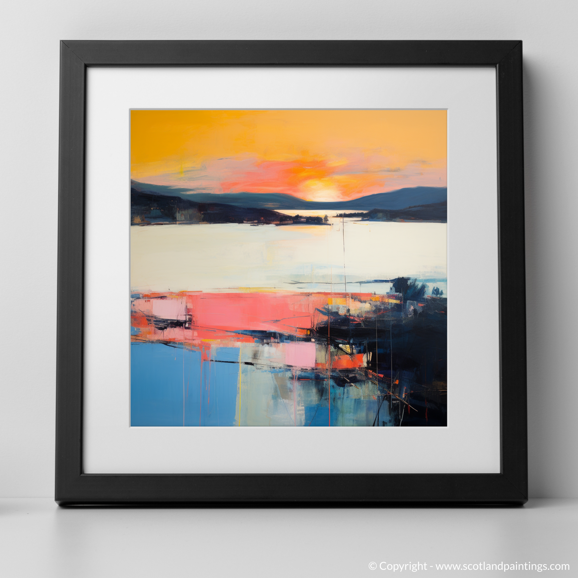 Art Print of Sunset over Loch Lomond with a black frame