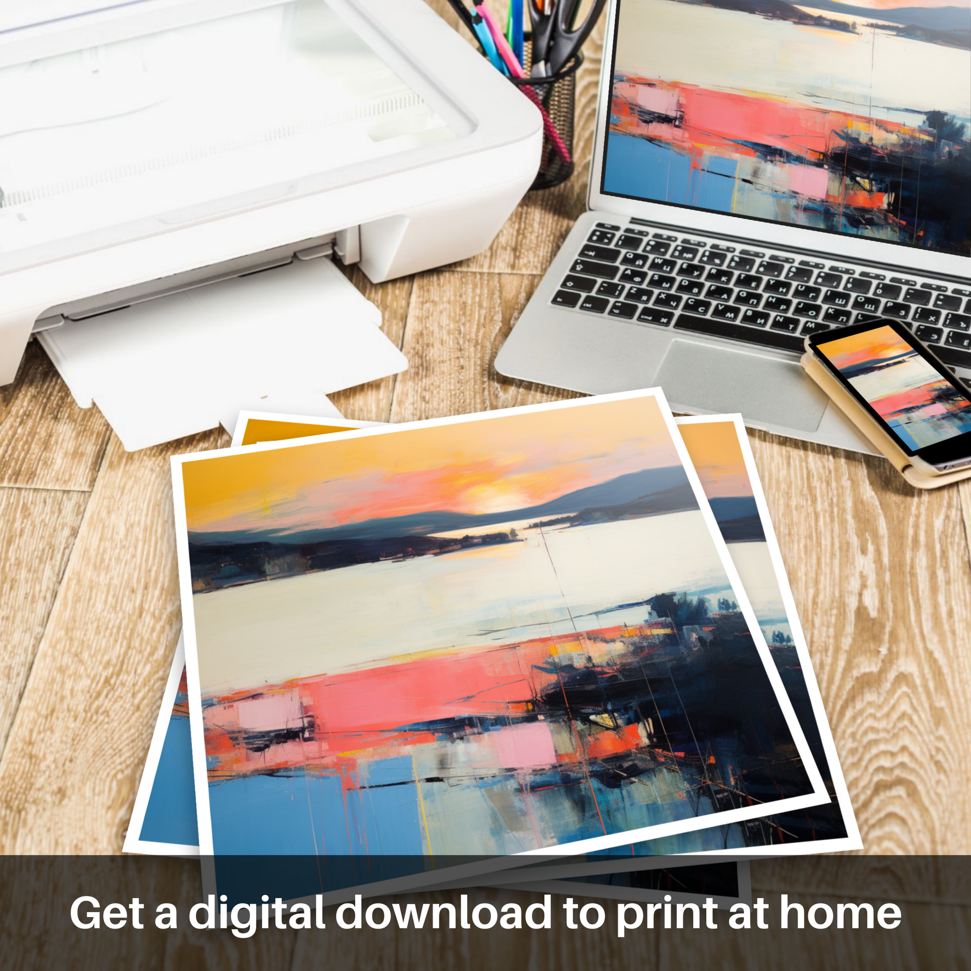 Downloadable and printable picture of Sunset over Loch Lomond