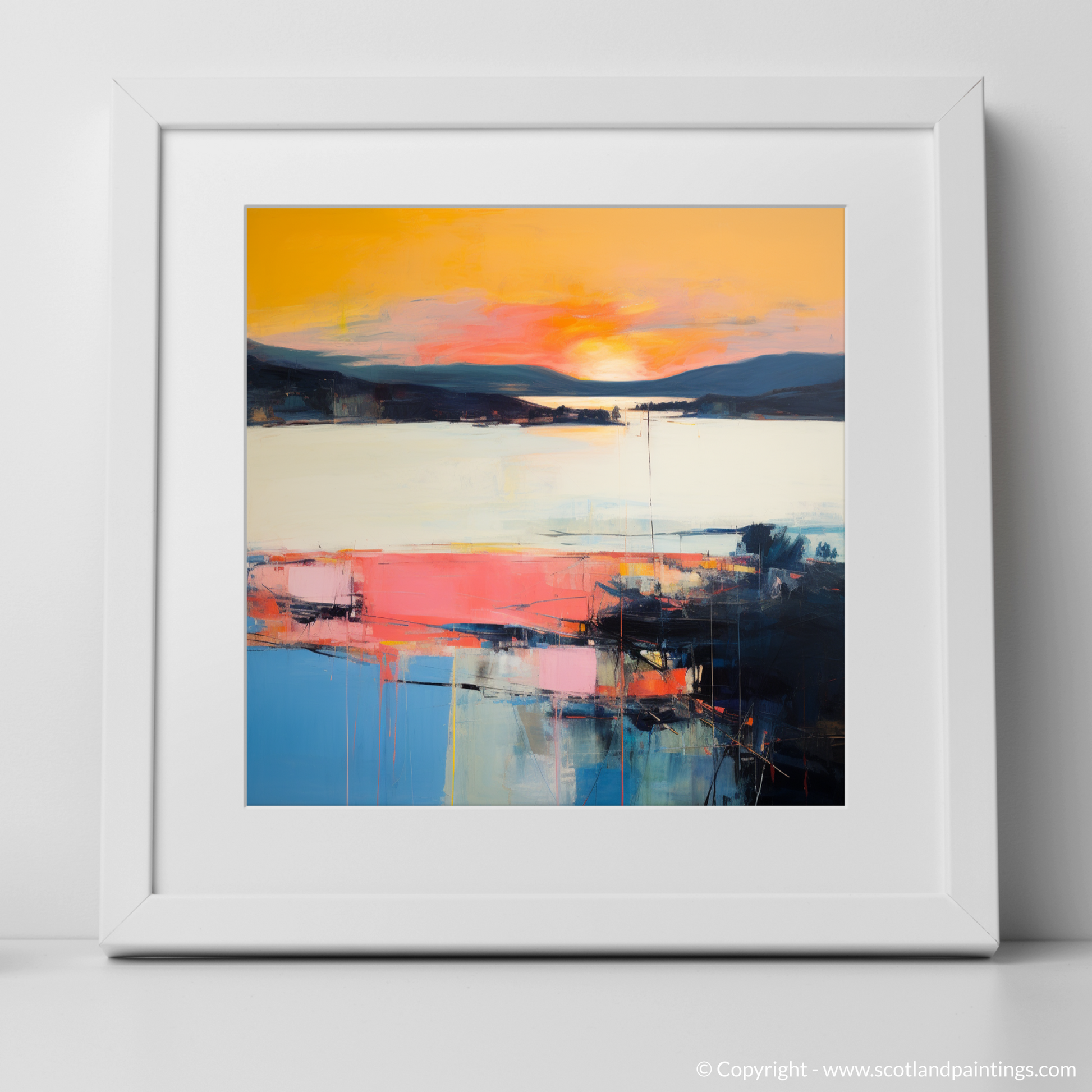 Art Print of Sunset over Loch Lomond with a white frame